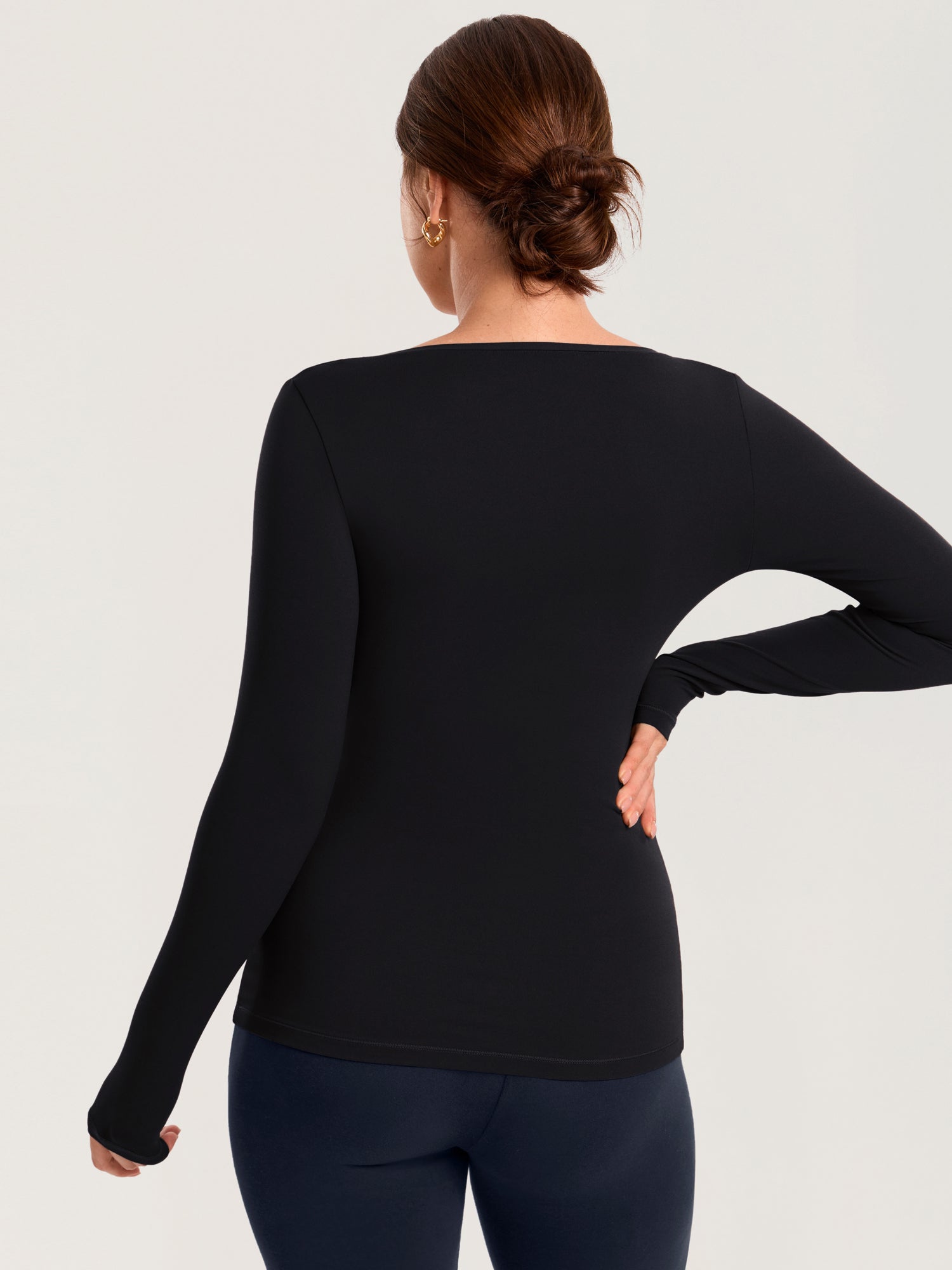 AirSoft Square Neck Maternity Top - Long Sleeves Black