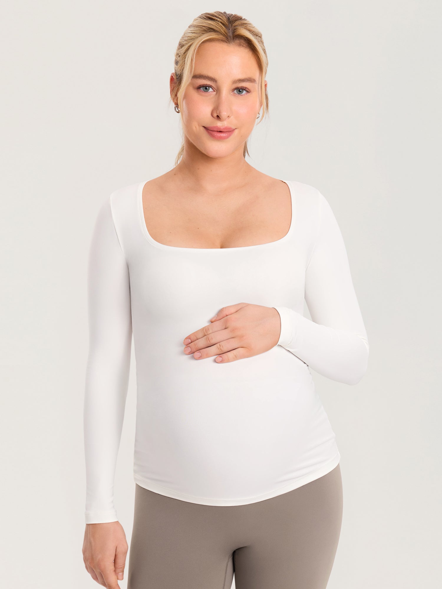 AirSoft Square Neck Maternity Top - Long Sleeves Iceland White