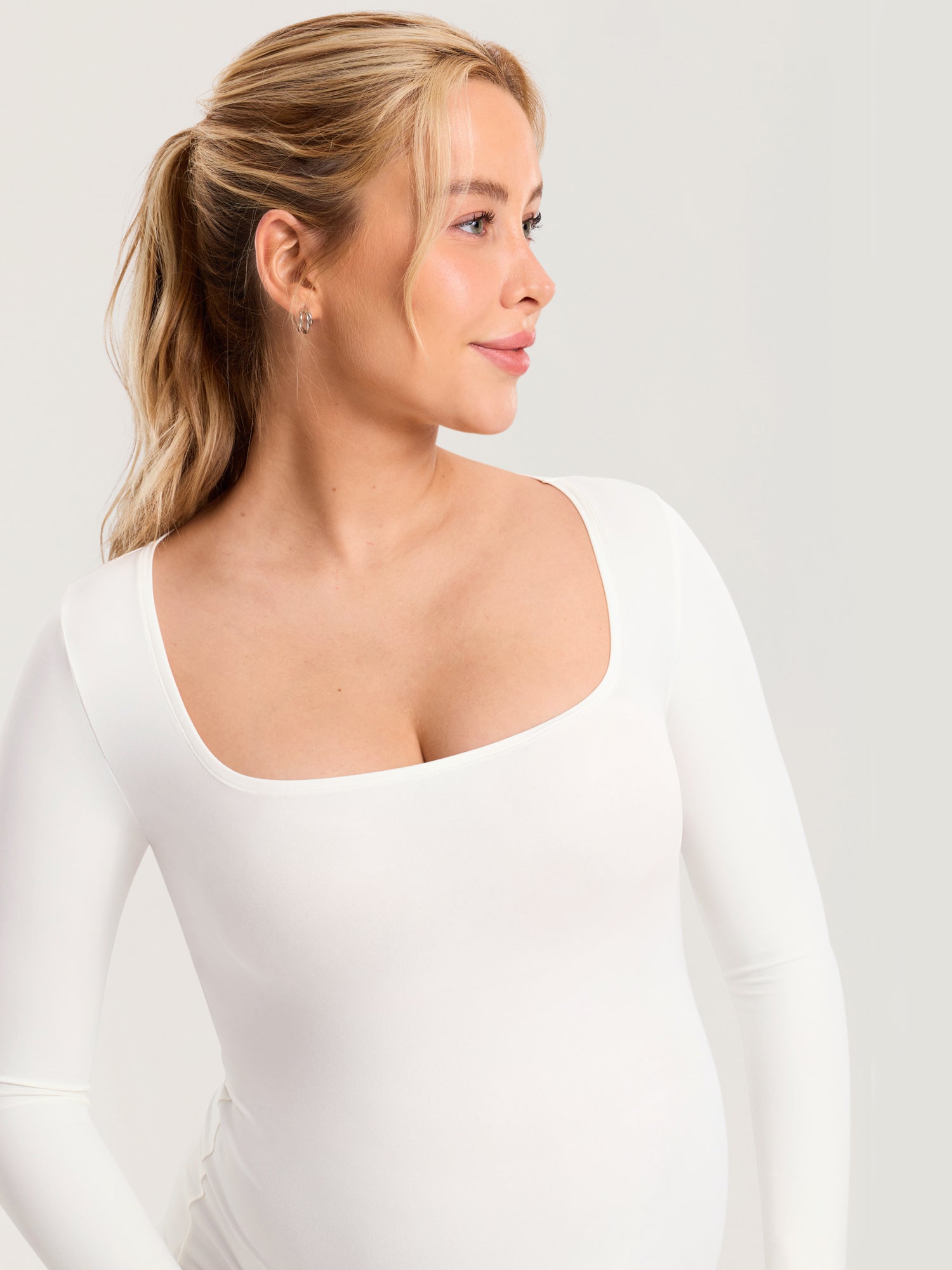 AirSoft Square Neck Maternity Top - Long Sleeves Iceland White