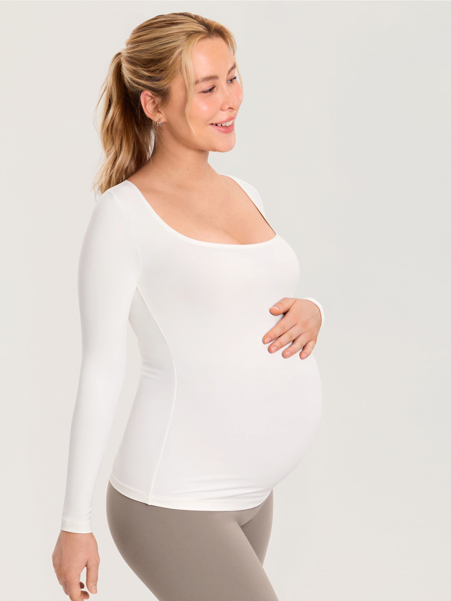 AirSoft Square Neck Maternity Top - Long Sleeves Iceland White