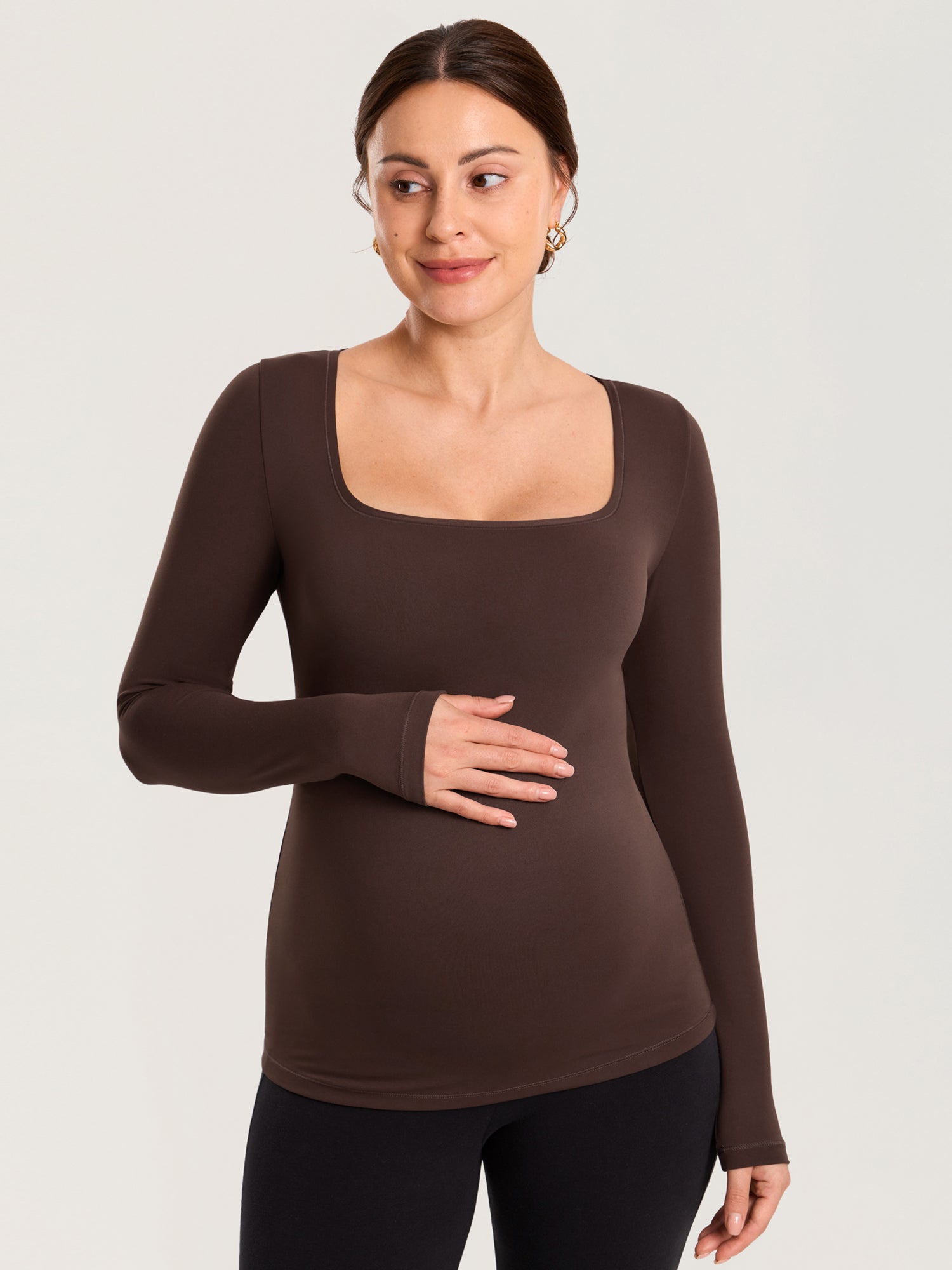 AirSoft Square Neck Maternity Top - Long Sleeves Hot Fudge Brown