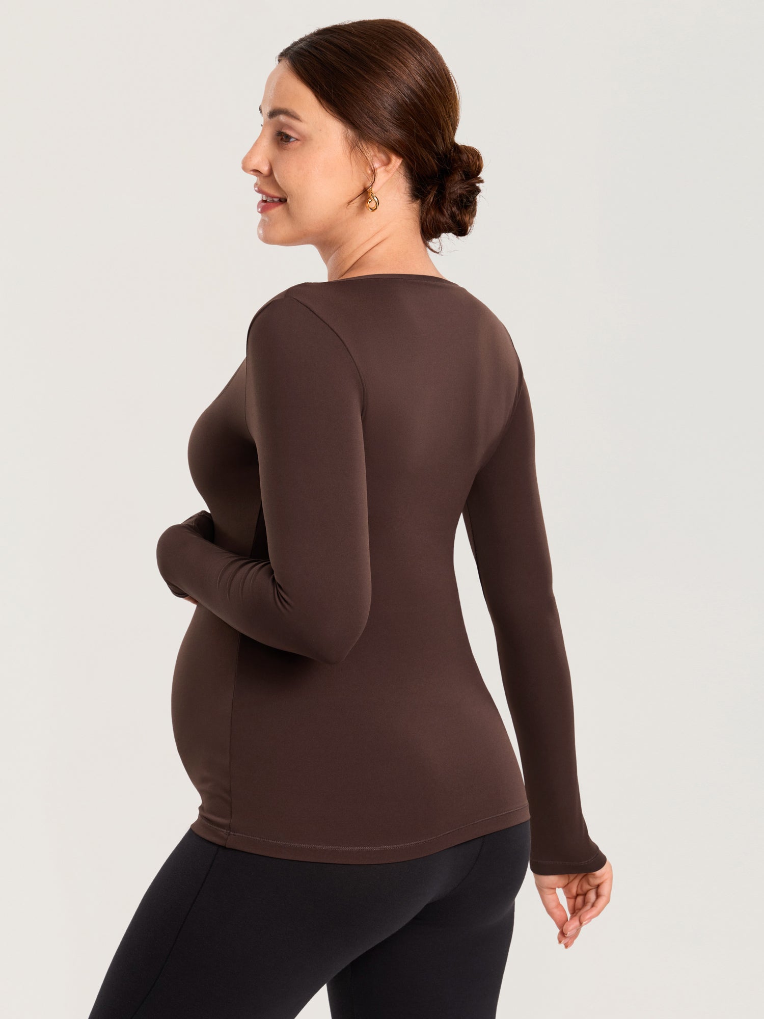 AirSoft Square Neck Maternity Top - Long Sleeves Hot Fudge Brown