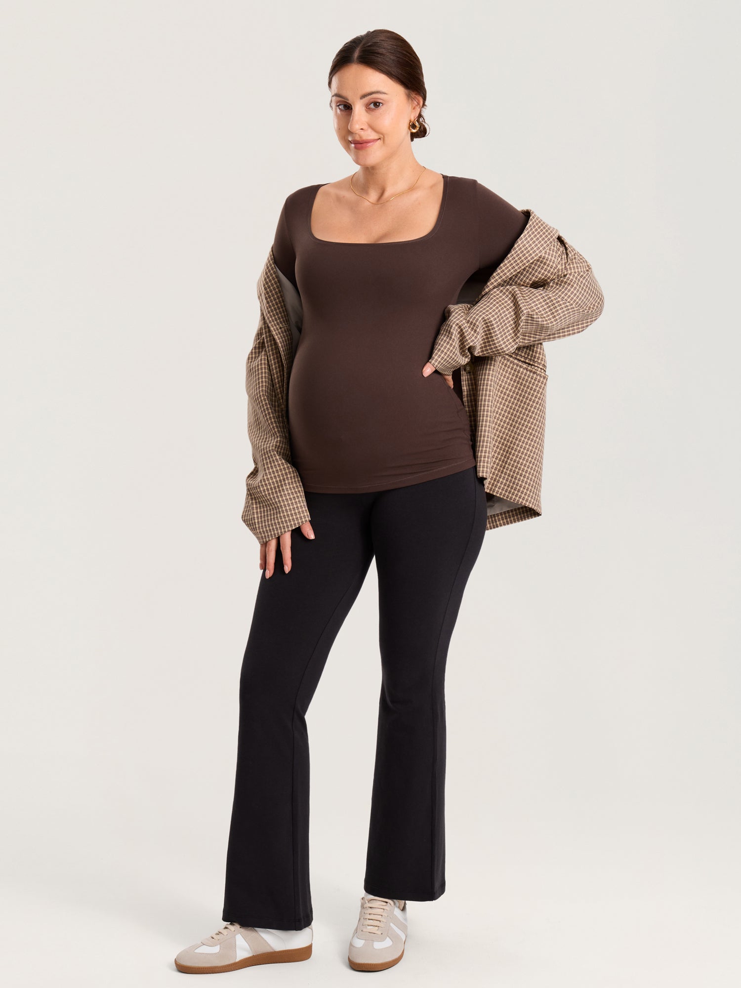AirSoft Square Neck Maternity Top - Long Sleeves Hot Fudge Brown