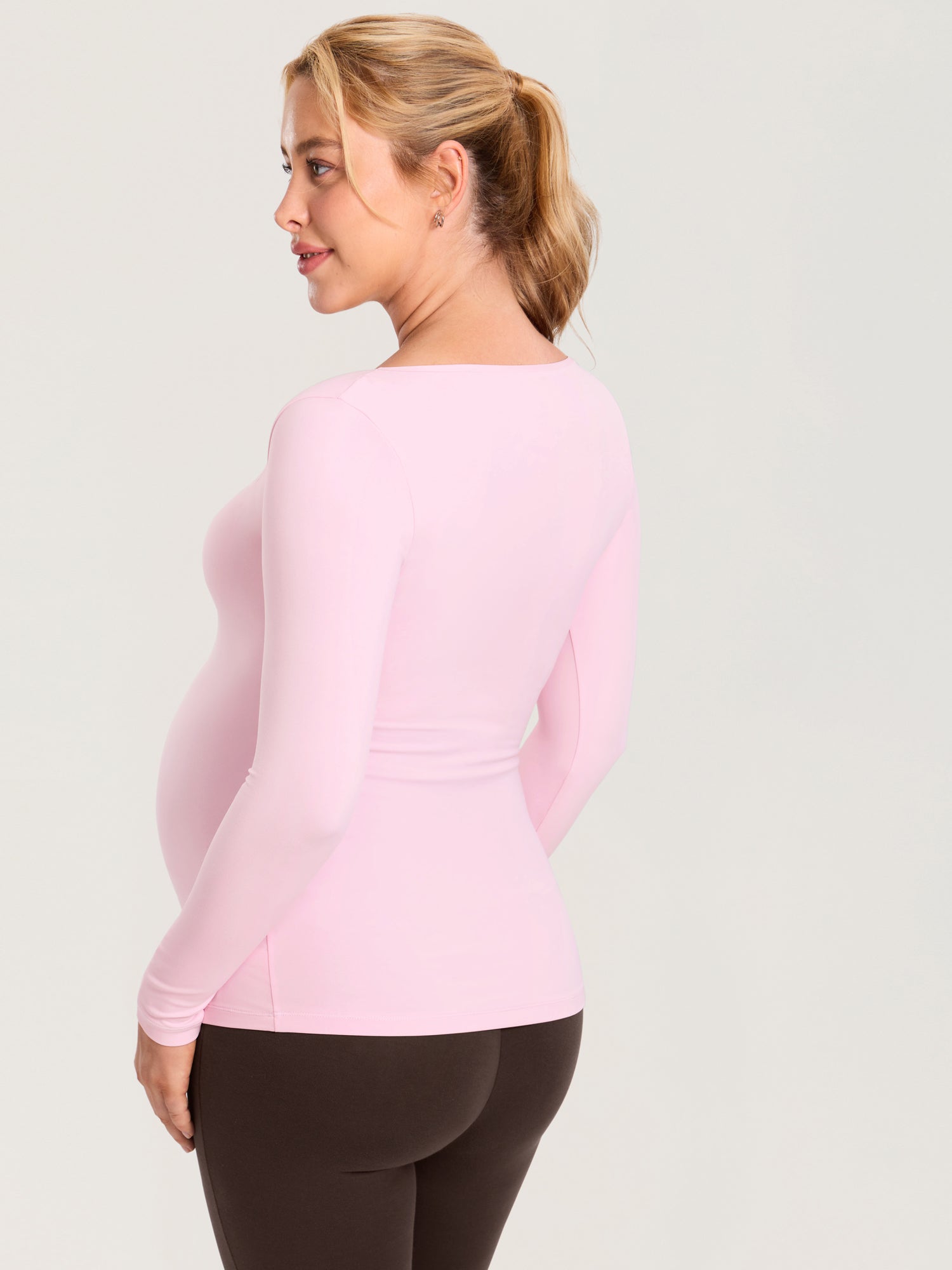 AirSoft Square Neck Maternity Top - Long Sleeves Sweet Pink