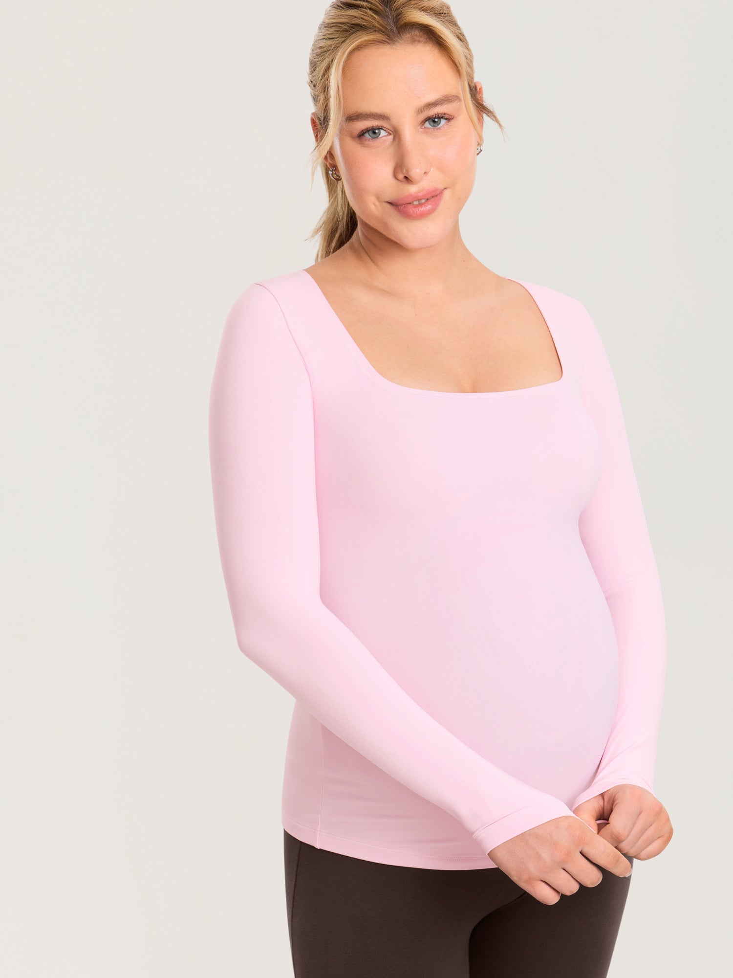 AirSoft Square Neck Maternity Top - Long Sleeves Sweet Pink