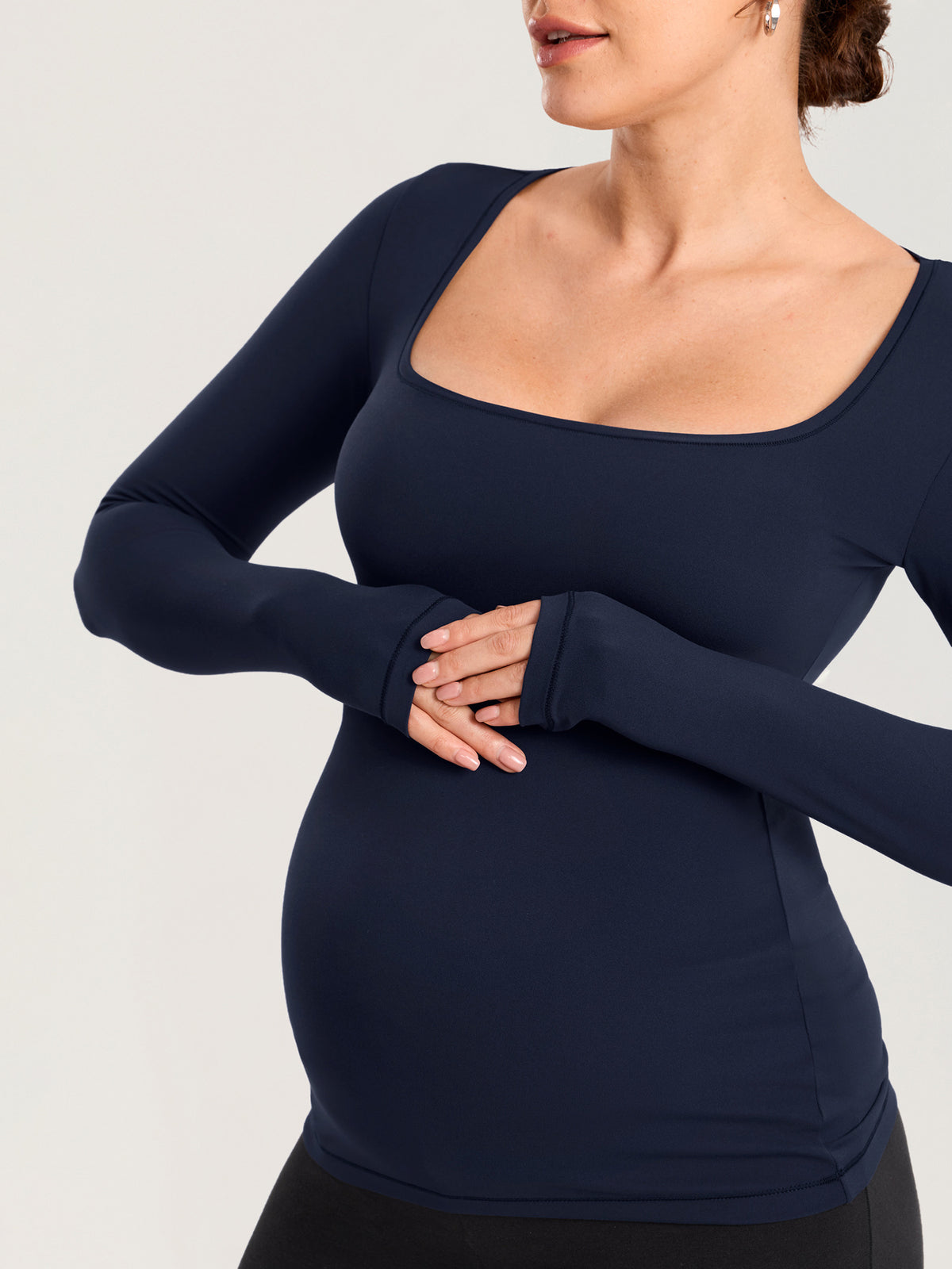AirSoft Square Neck Maternity Top - Long Sleeves Deep Ocean Blue
