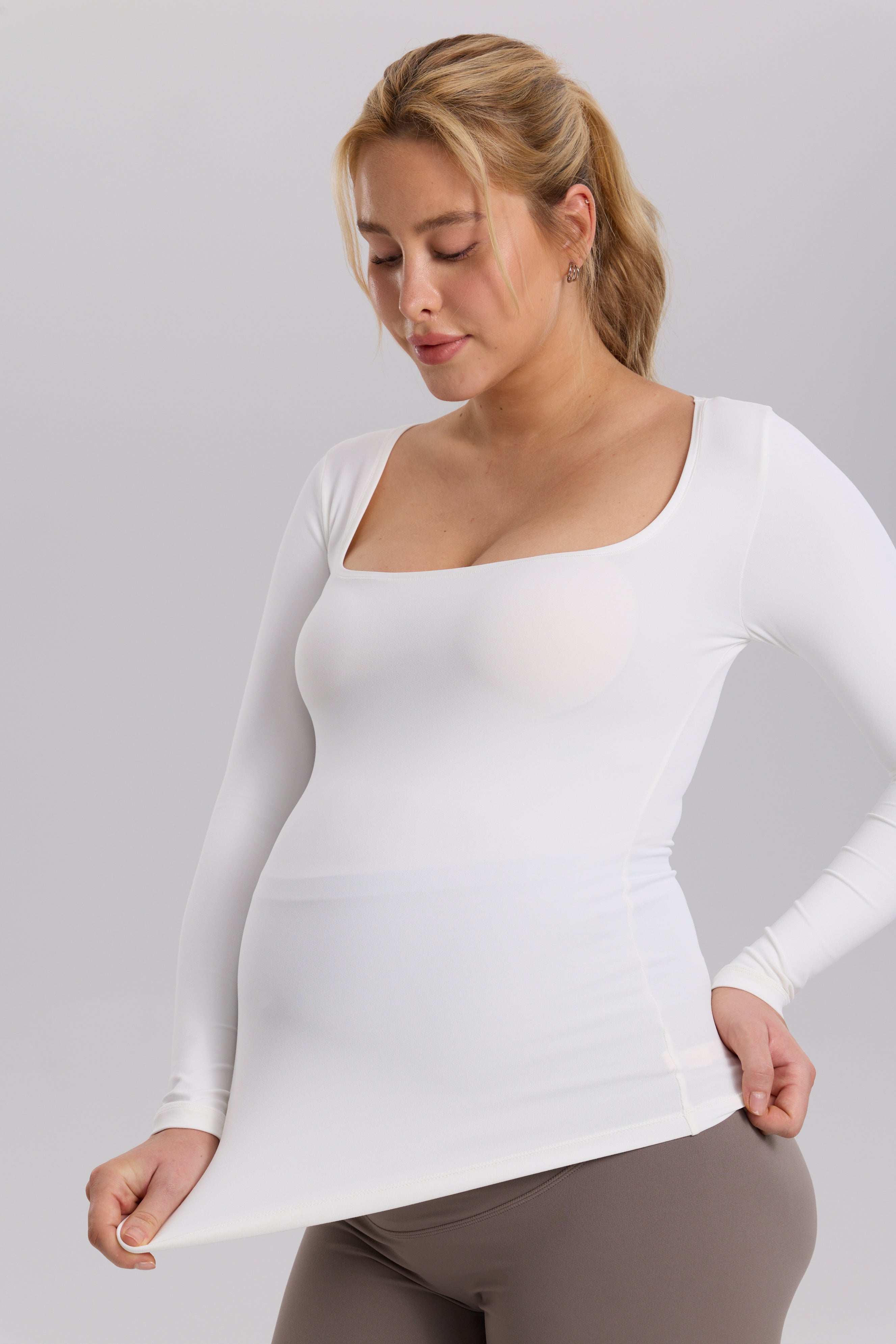 AirSoft Square Neck Maternity Top - Long Sleeves Iceland White