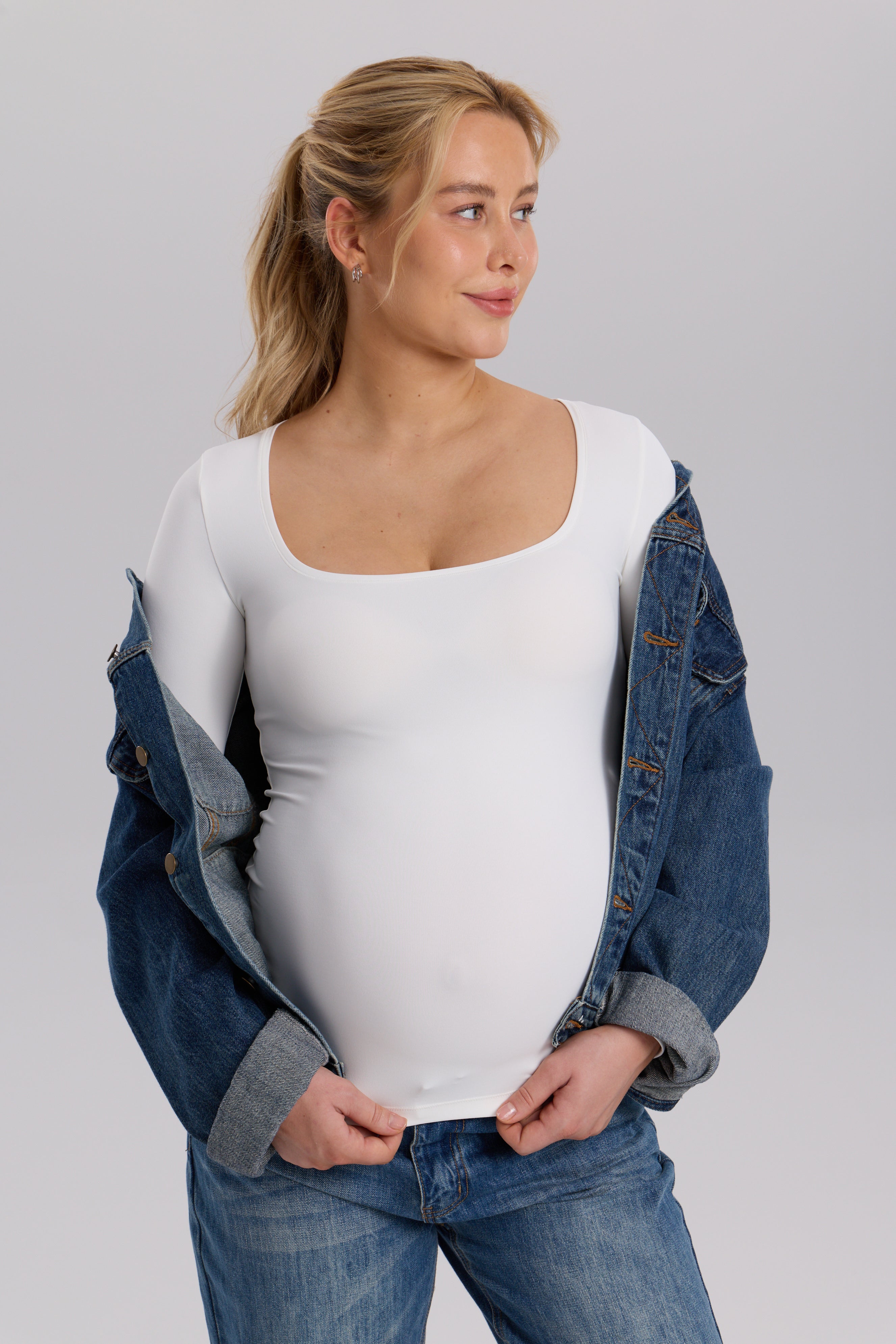 AirSoft Square Neck Maternity Top - Long Sleeves Iceland White
