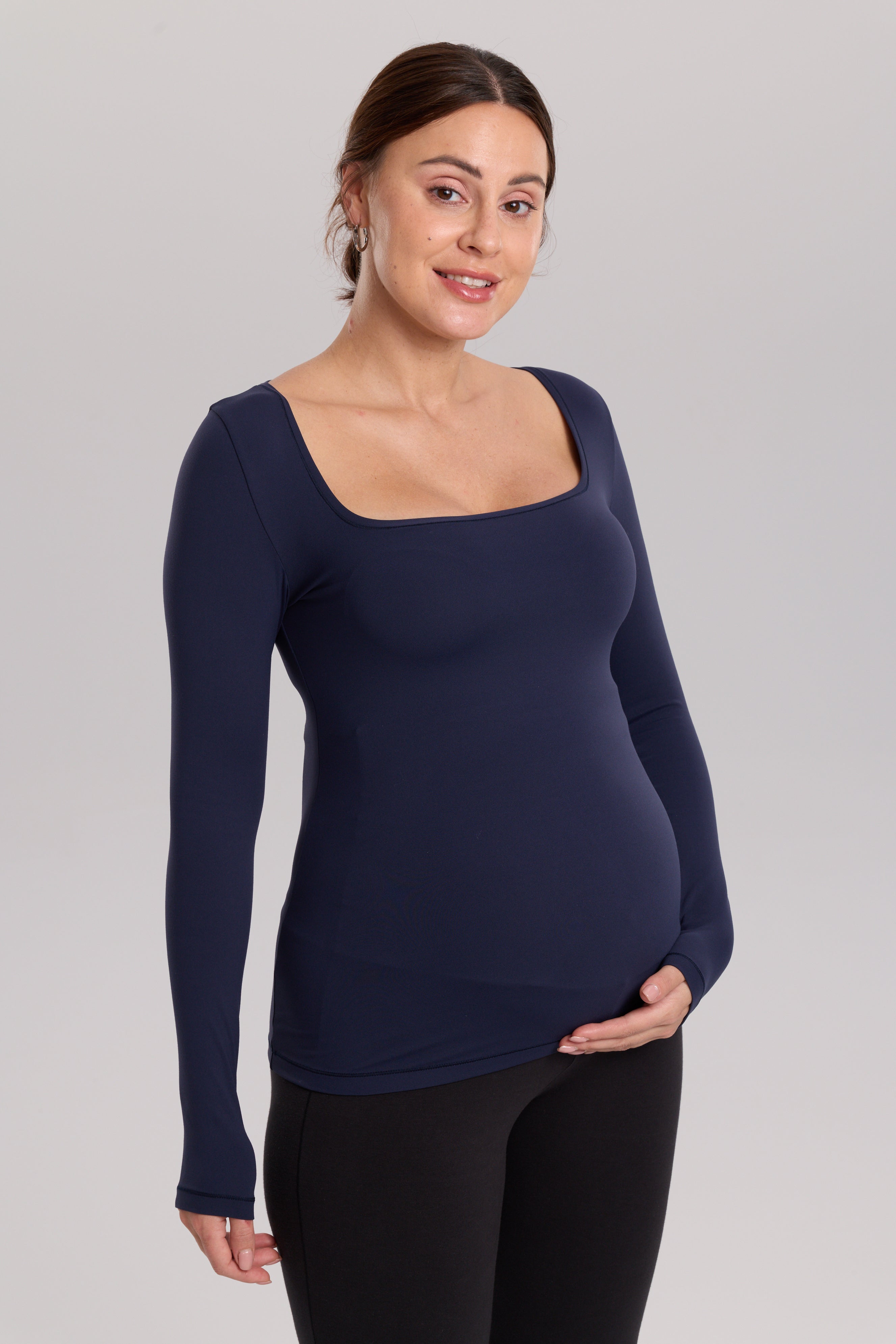 AirSoft Square Neck Maternity Top - Long Sleeves Twilight Blue