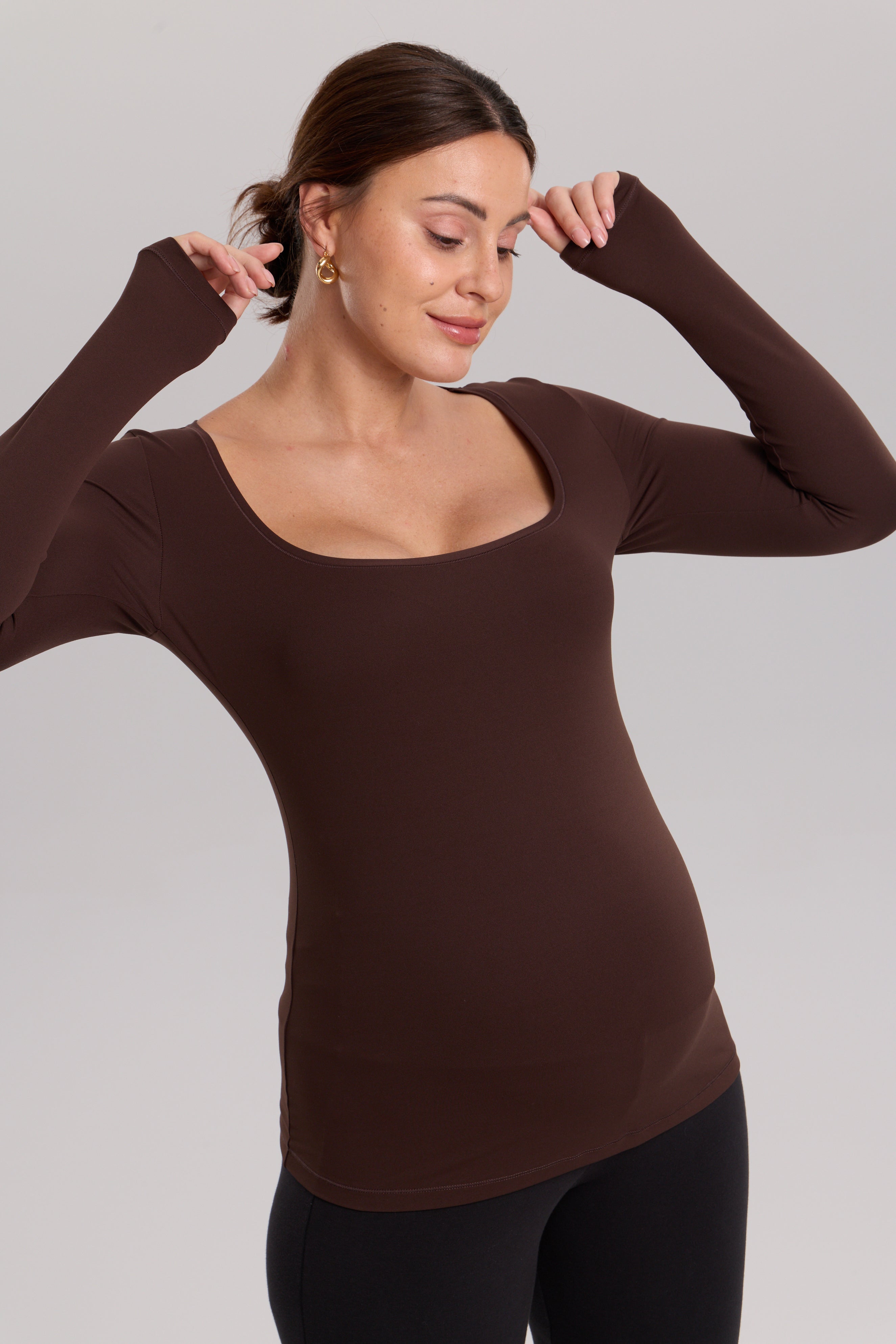 AirSoft Square Neck Maternity Top - Long Sleeves Hot Fudge Brown