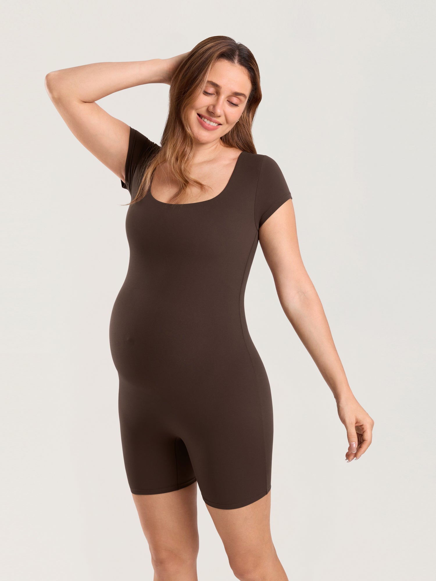 Natrelax® Maternity Short Sleeve Romper Clay Brown
