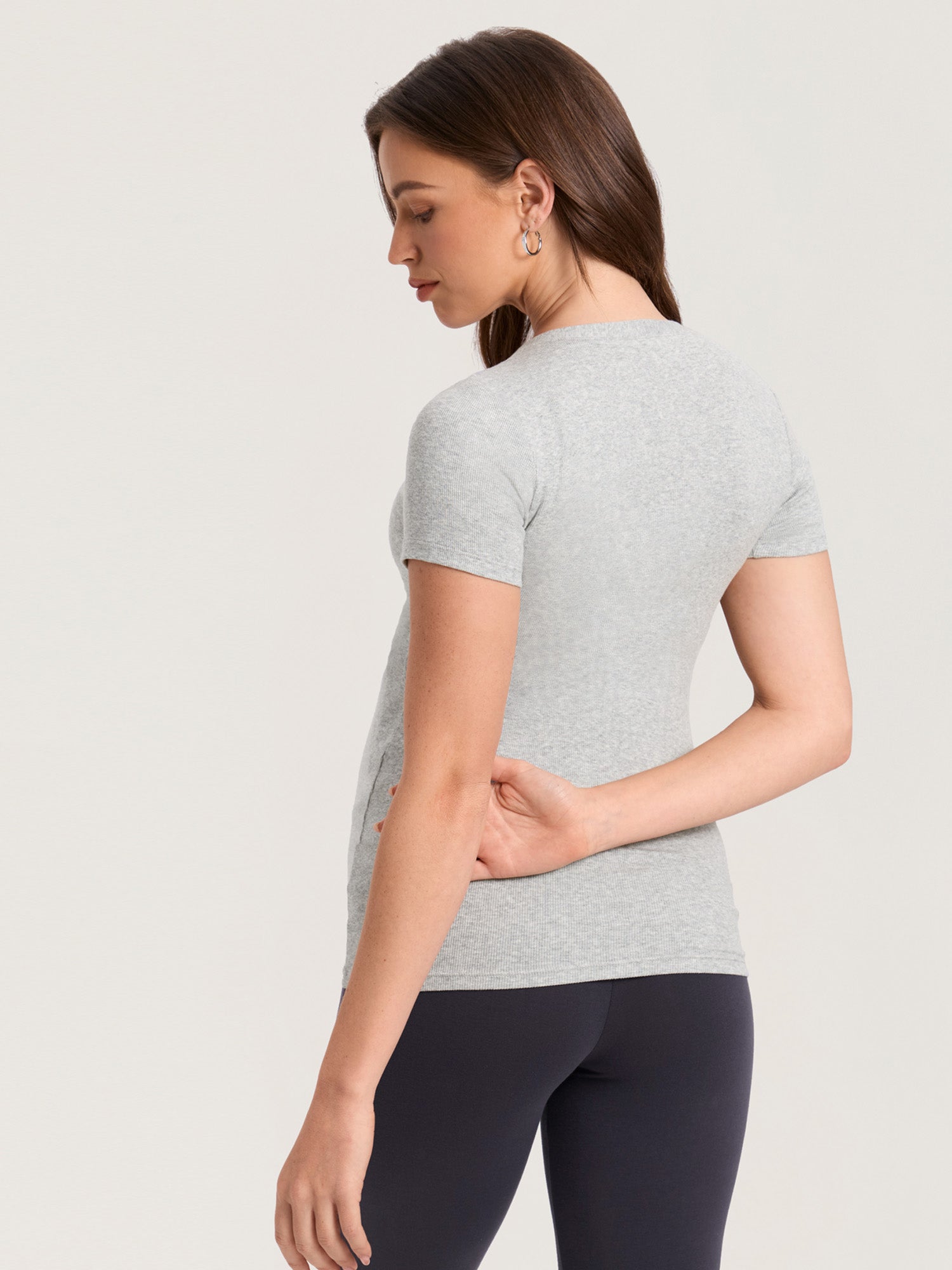 Cotton Rib Henley Maternity Short Sleeve Shirts Classic Heather