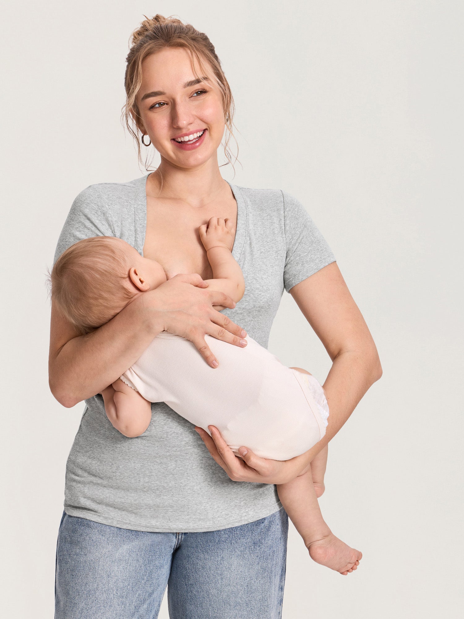 Cotton Rib Henley Maternity Short Sleeve Shirts Classic Heather