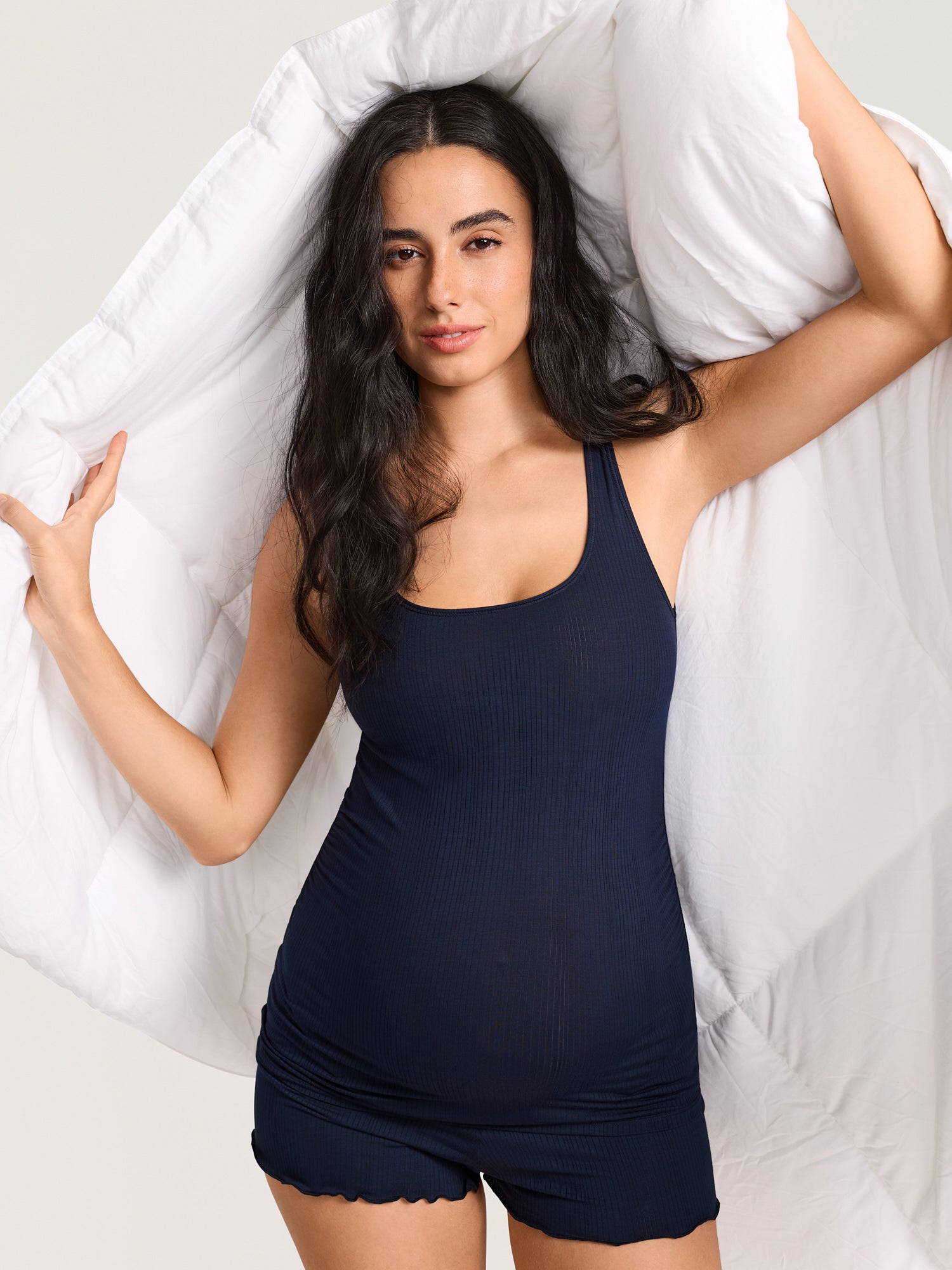 Naturveil Modal Ribbed Maternity Lounge Tank Deep Ocean Blue