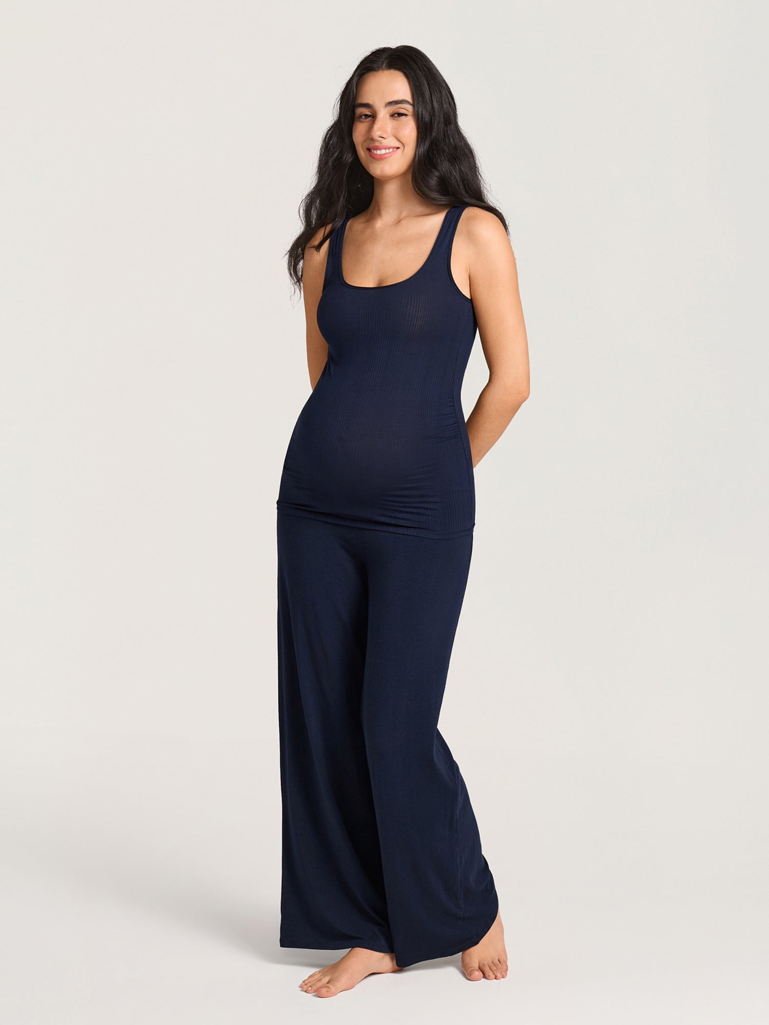 Naturveil Modal Ribbed Maternity Lounge Tank Deep Ocean Blue