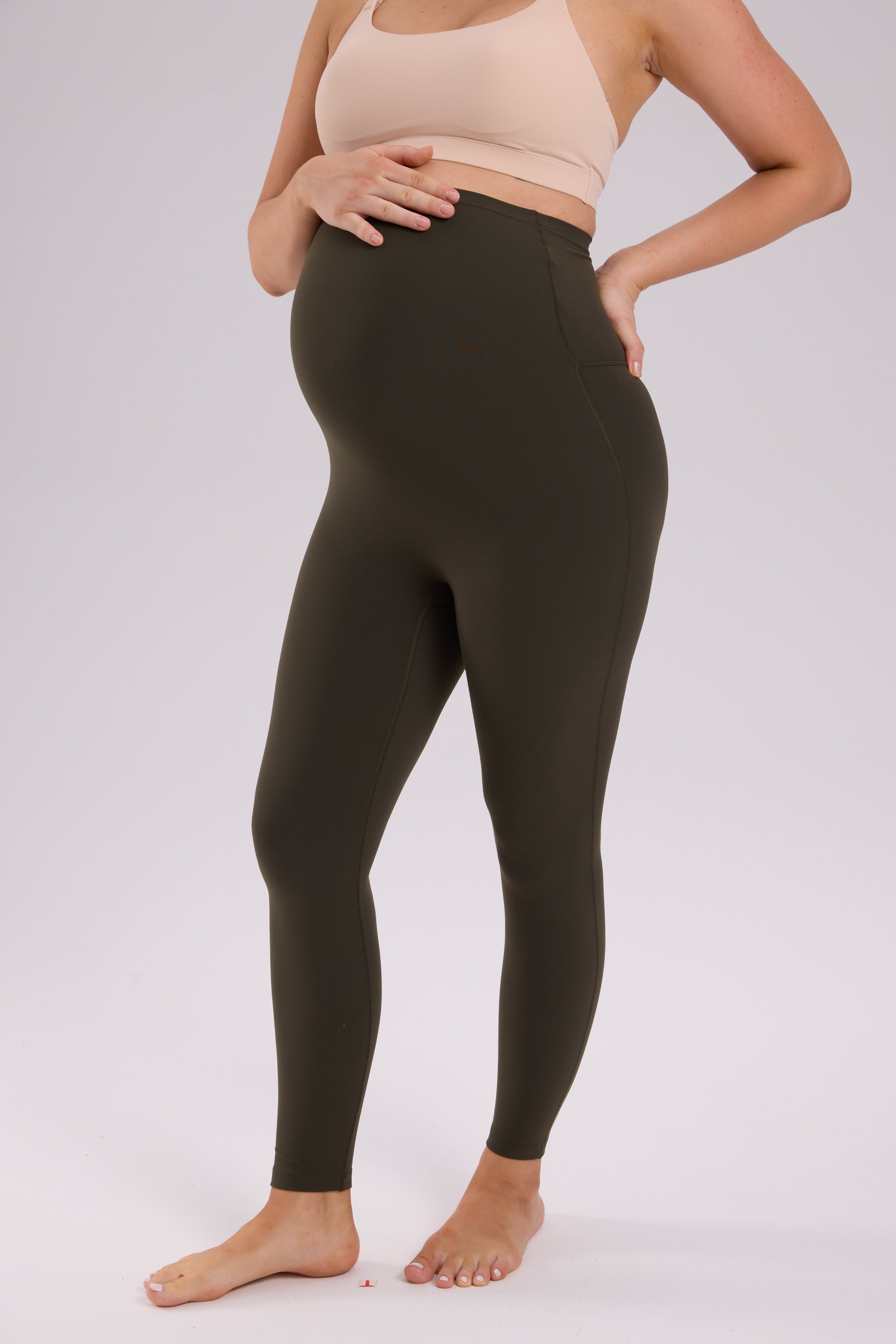 Natrelax® Seamless-Front Maternity Leggings 25" Olive Green