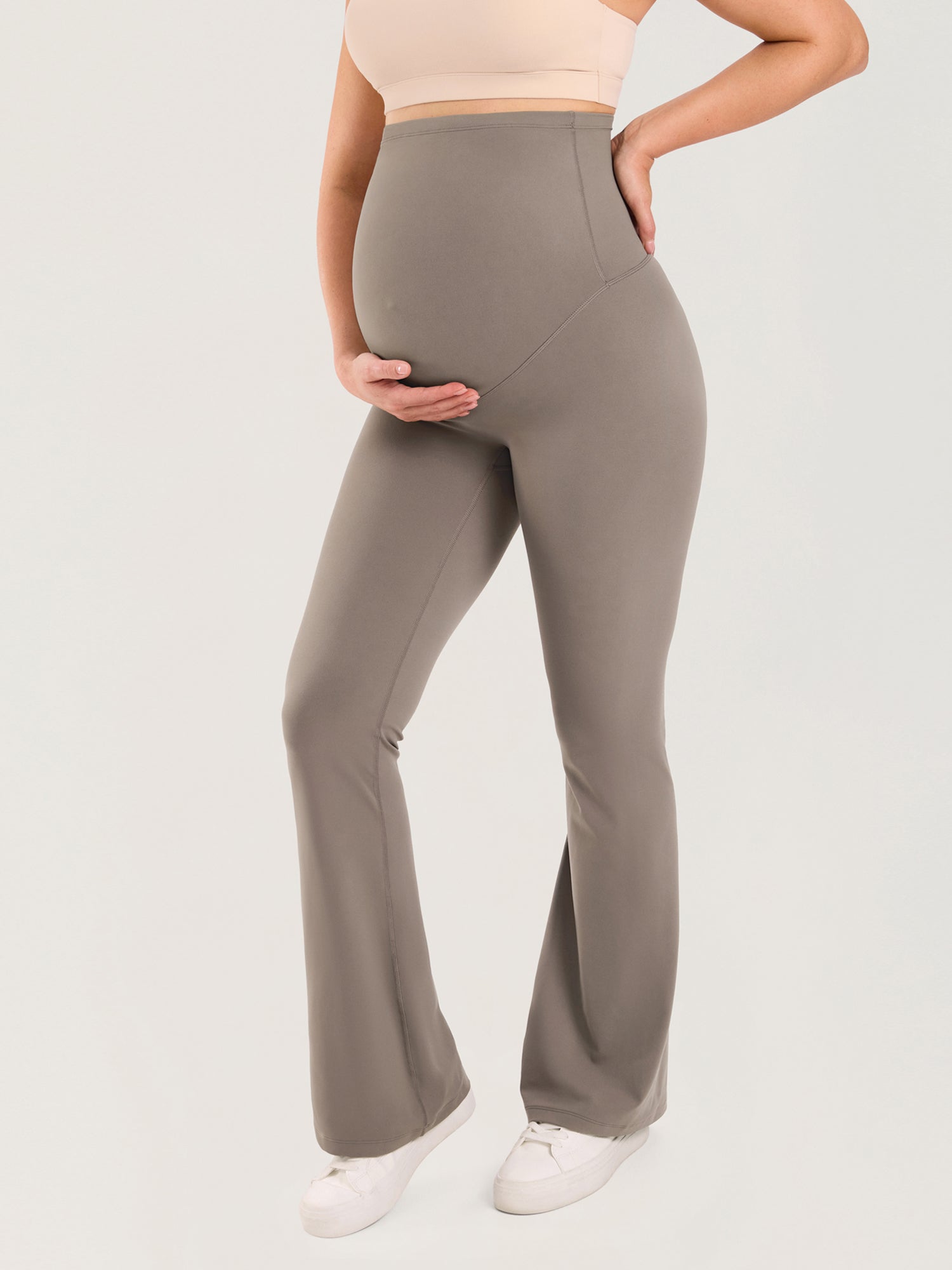 Natrelax® No Front Seam Maternity Flare Leggings 31.5" Khaki Taupe
