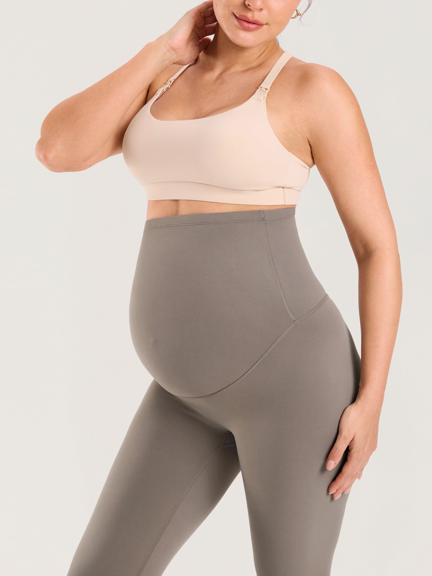 Natrelax® No Front Seam Maternity Flare Leggings 31.5" Khaki Taupe