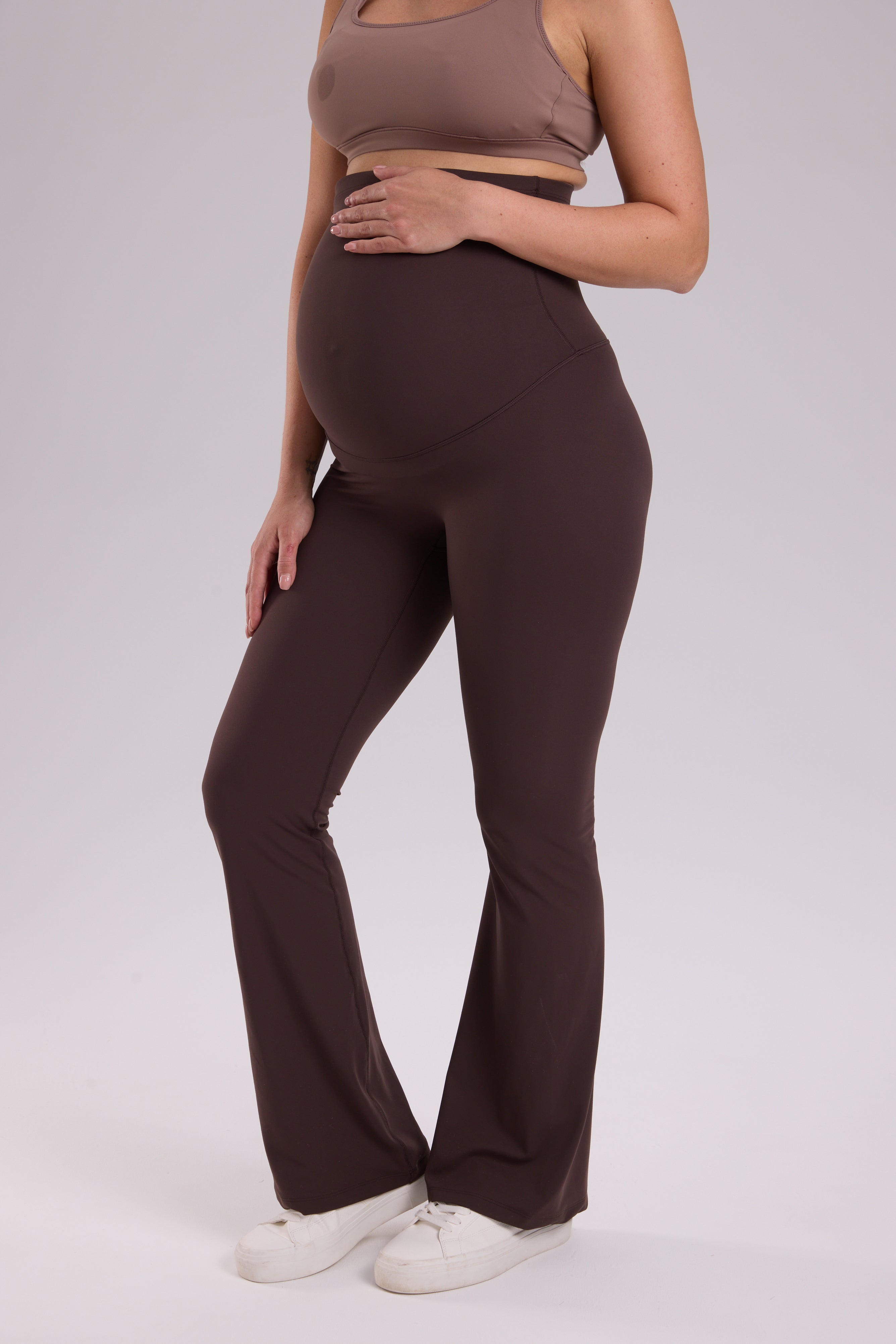 Natrelax® No Front Seam Maternity Flare Leggings 31.5" Clay Brown