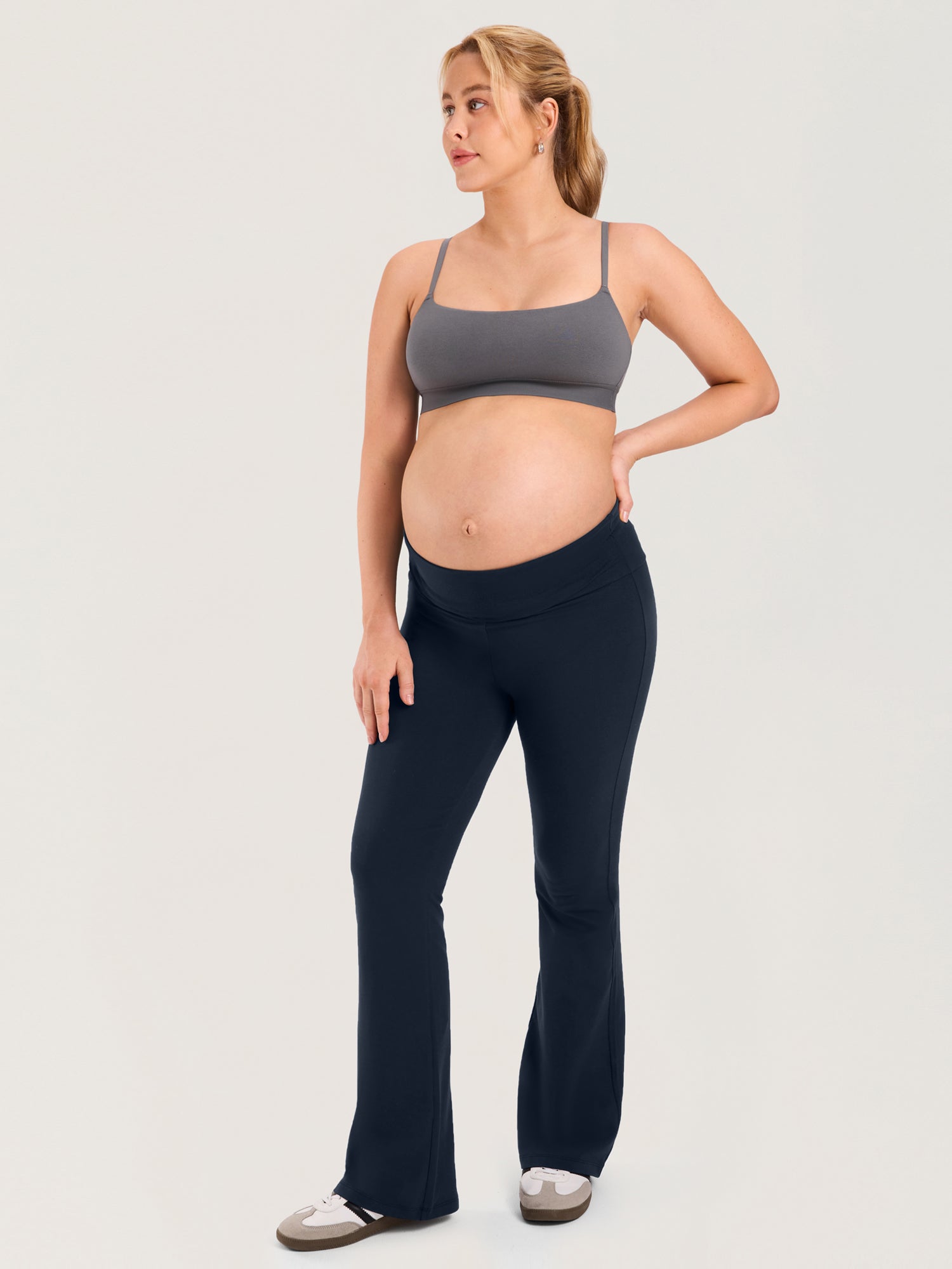 Cotton Foldover Maternity Flare Pants 30.5" Twilight Blue