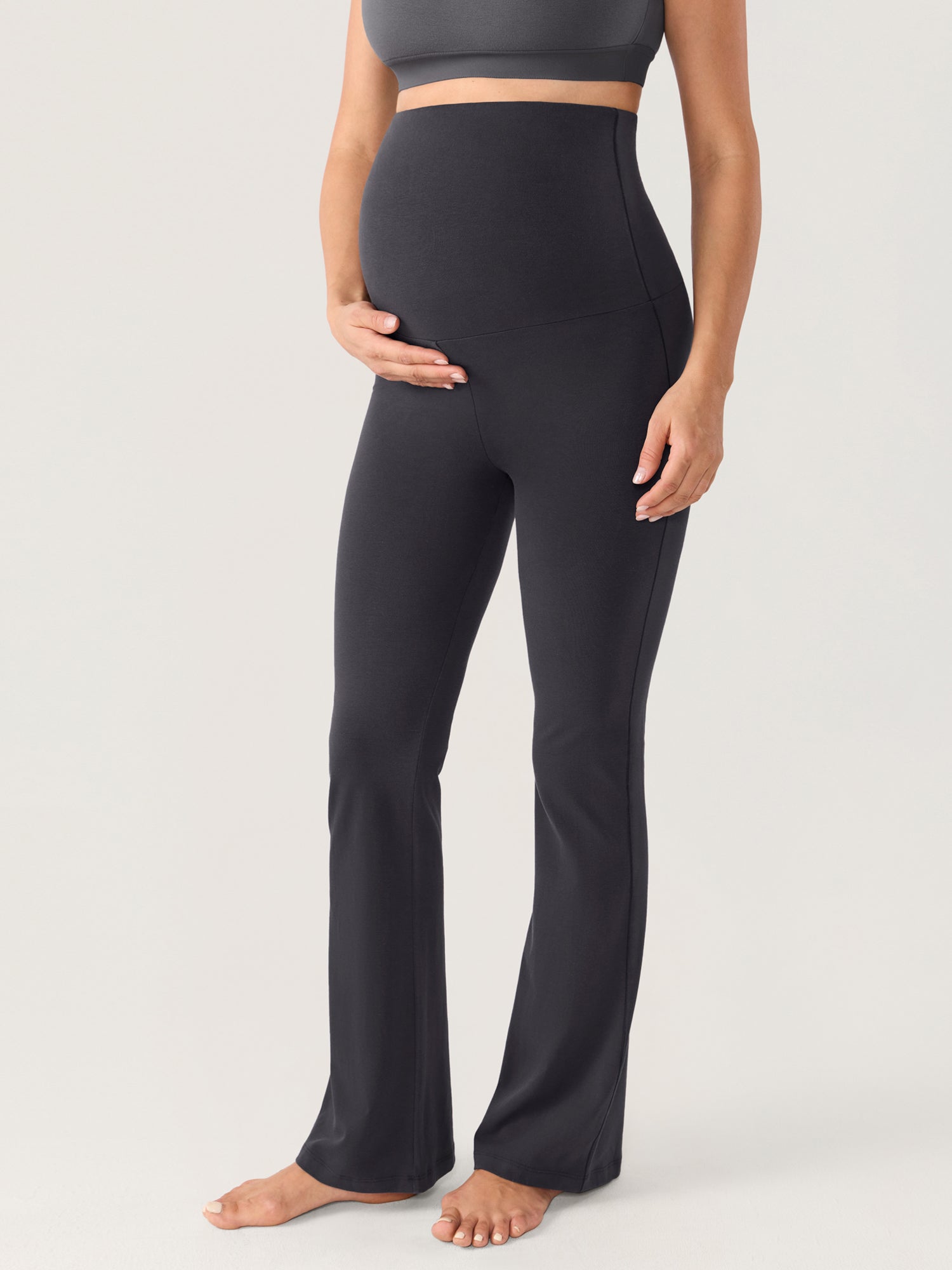 Cotton Foldover Maternity Flare Pants 30.5" Graphite Grey