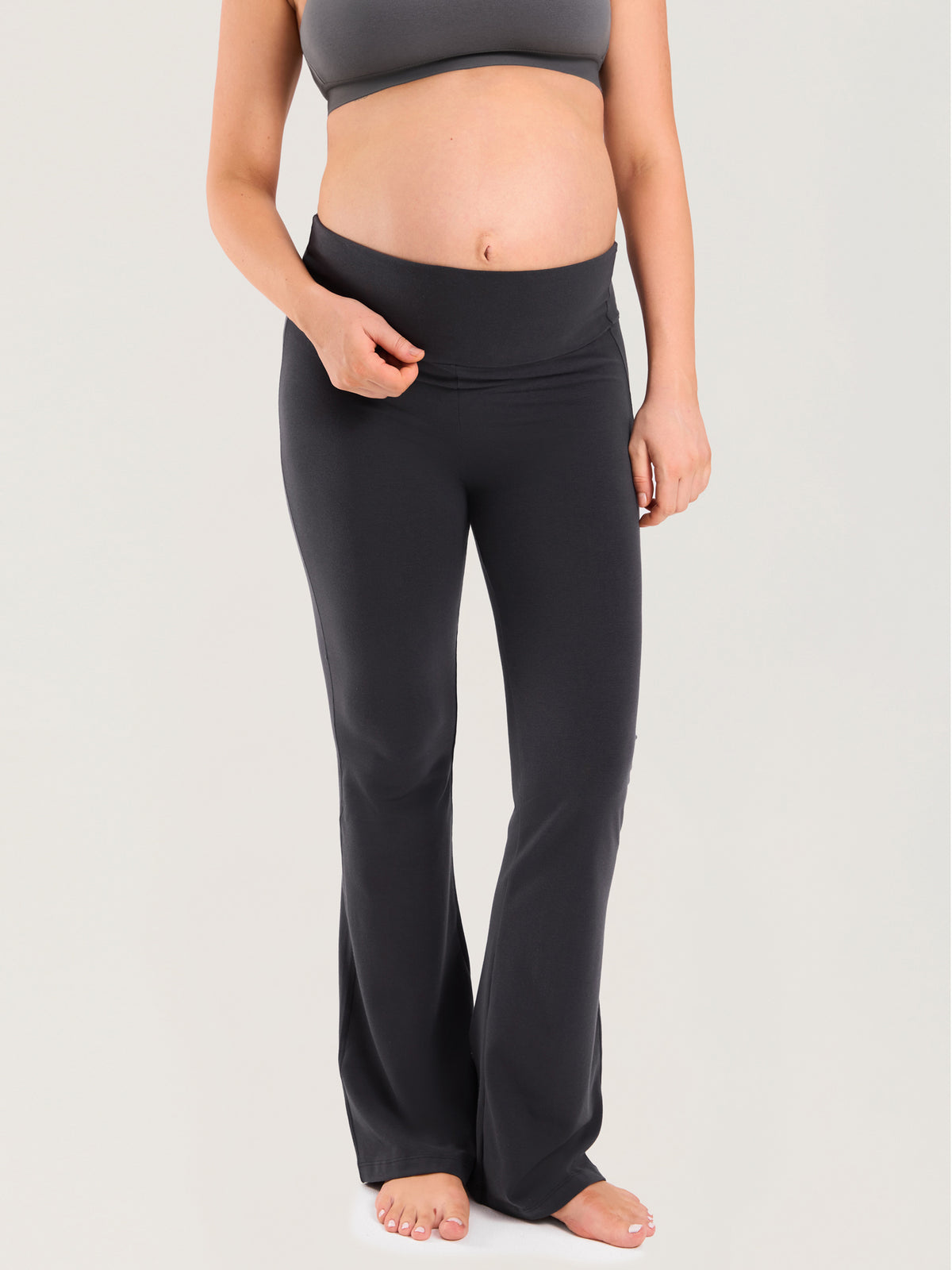 Cotton Foldover Maternity Flare Pants 30.5" Graphite Grey
