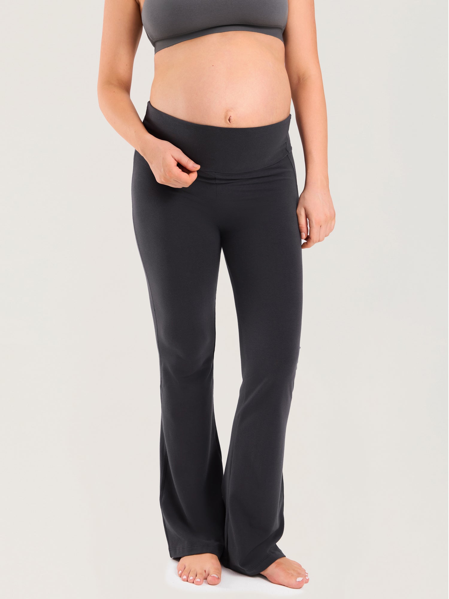 Cotton Foldover Maternity Flare Pants 30.5" Graphite Grey