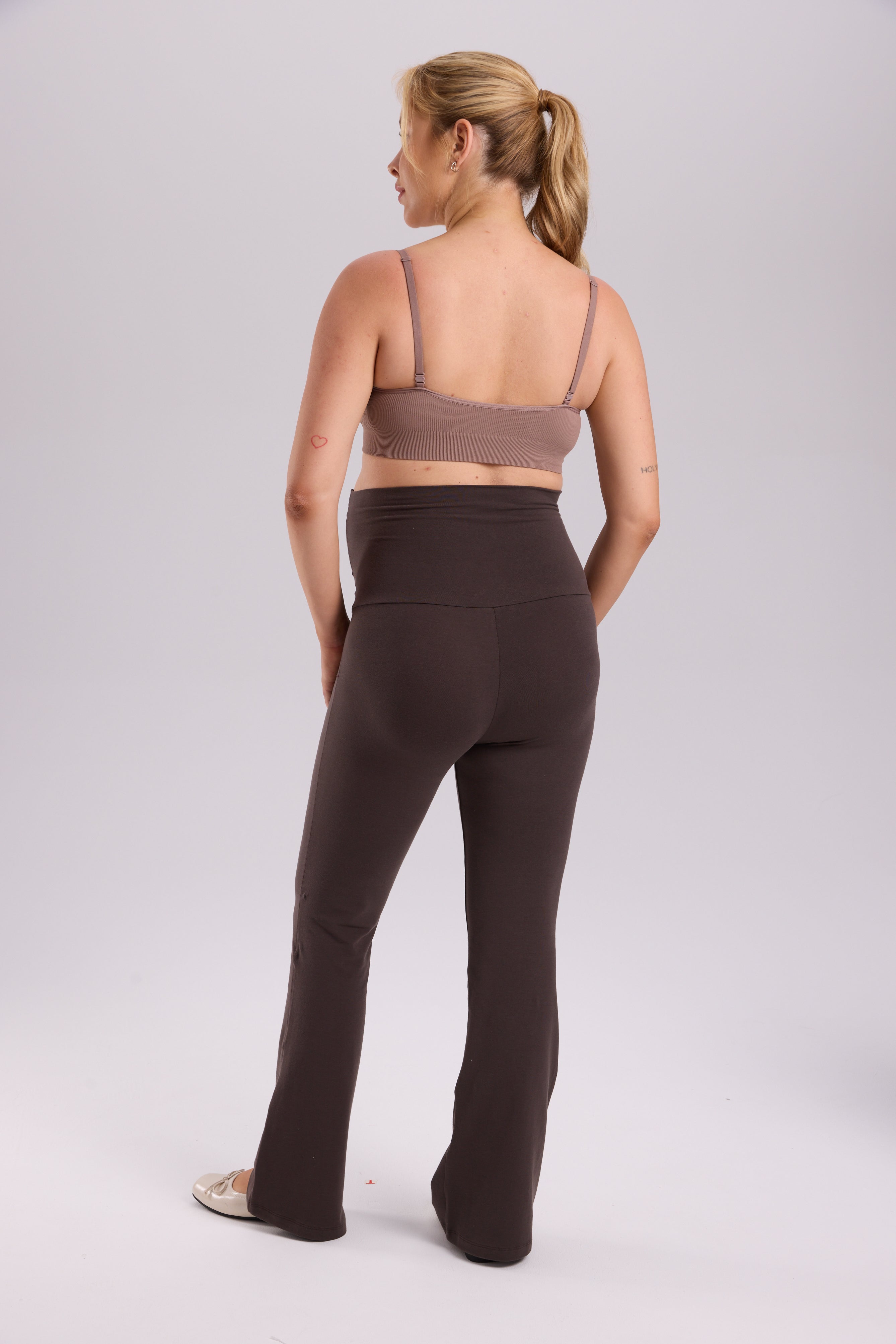 Cotton Foldover Maternity Flare Pants 30.5" Clay Brown