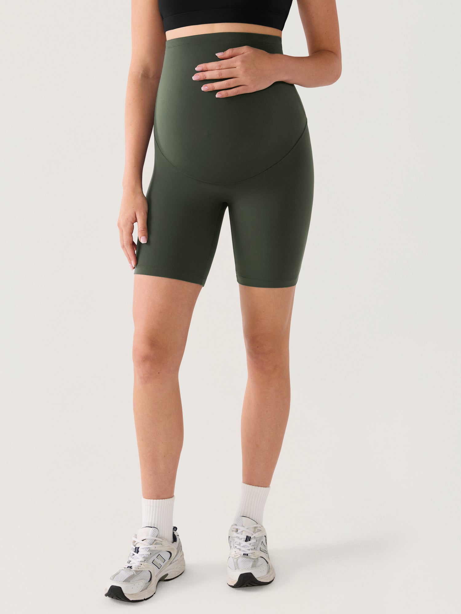 Natrelax® No Front Seam Maternity Shorts 6" Aspen Olive