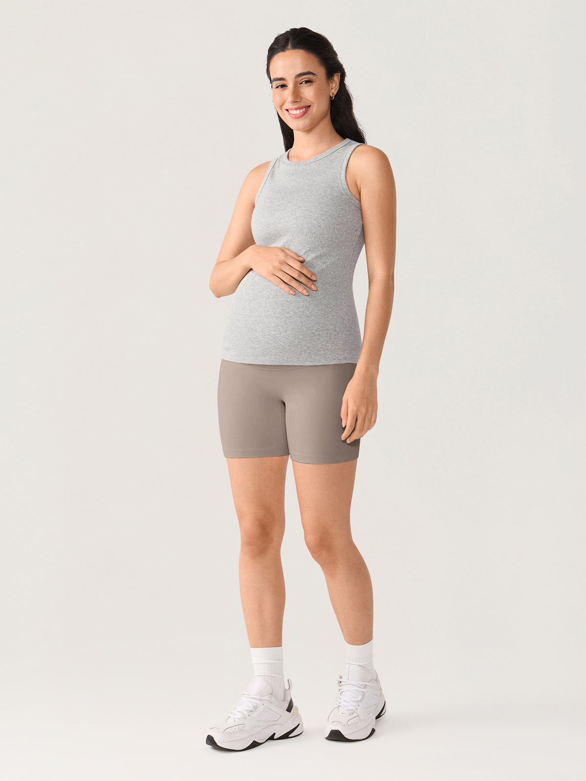 Natrelax® No Front Seam Maternity Shorts 6" Khaki Taupe