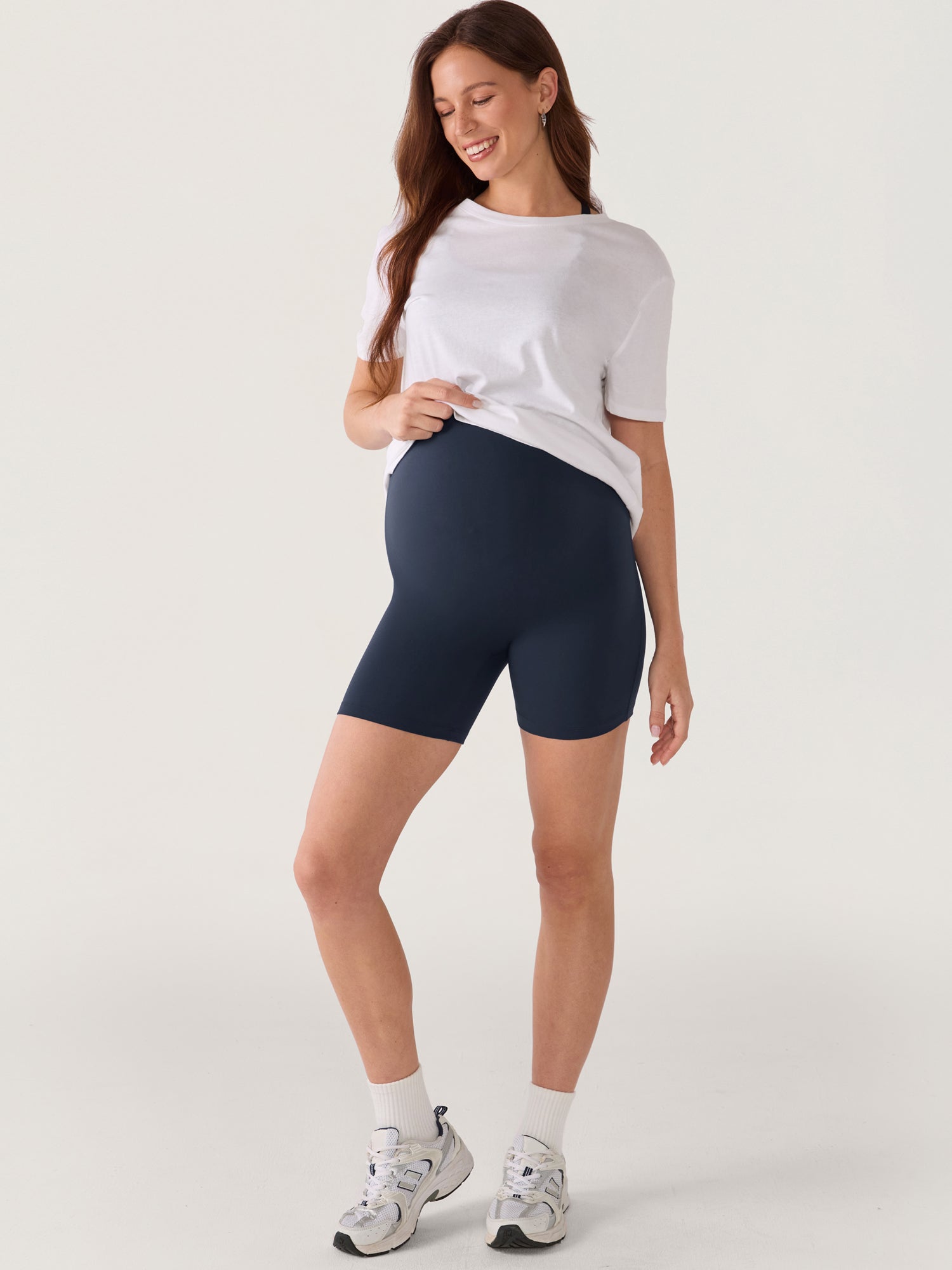 Natrelax® Seamless-Front Maternity Shorts 6" Twilight Blue