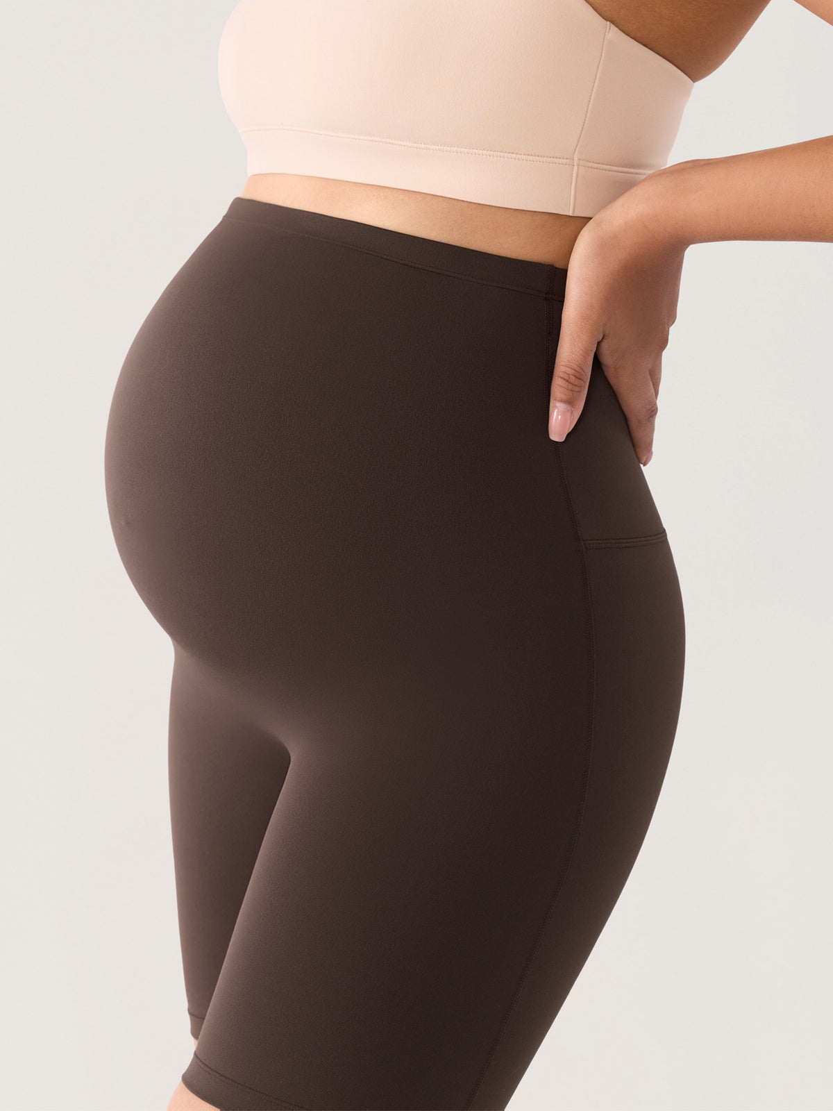 Natrelax® Seamless-Front Maternity Shorts 6" Clay Brown