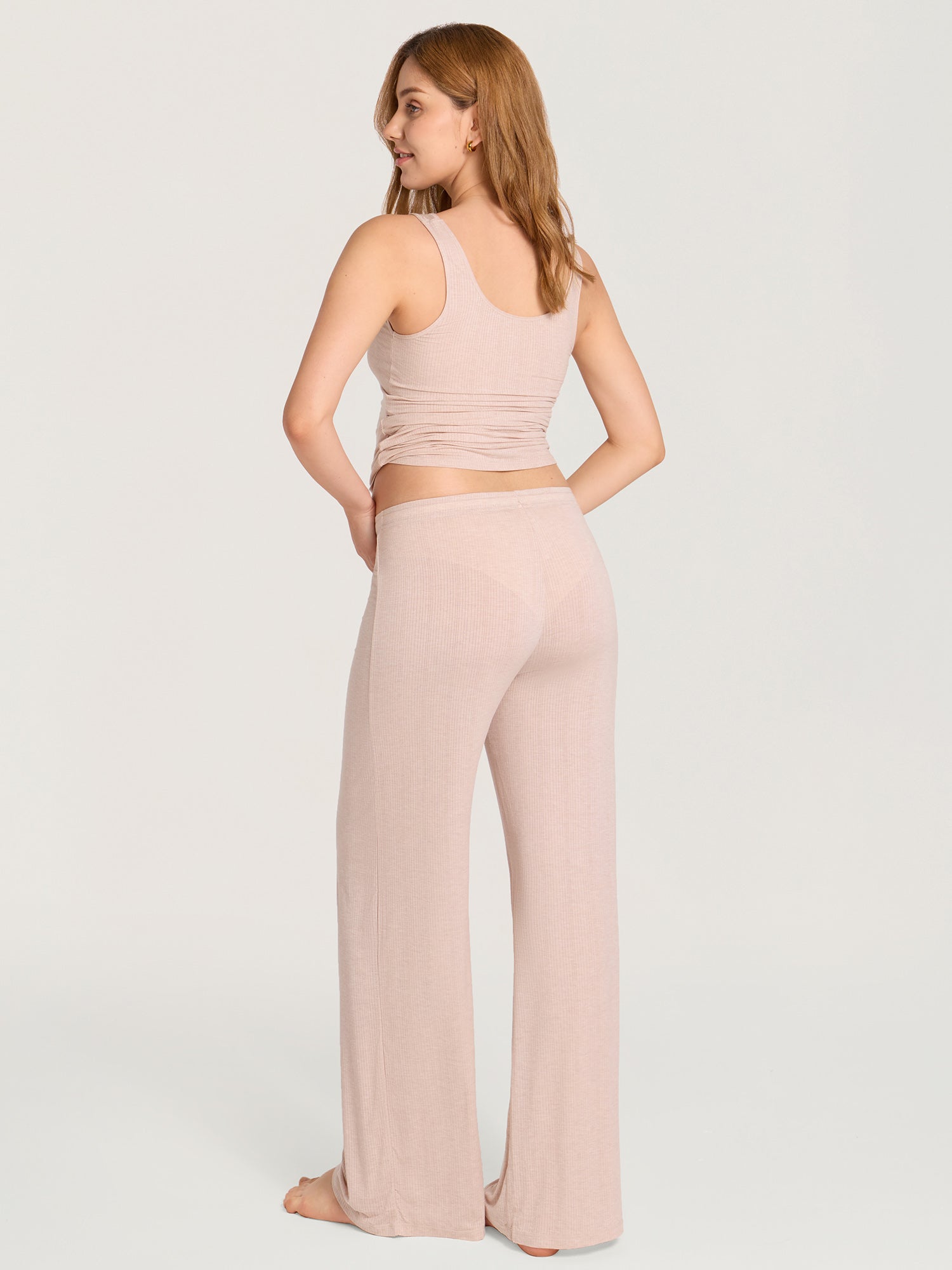 Naturveil Modal Ribbed Maternity Lounge Pants Light Khaki Heather