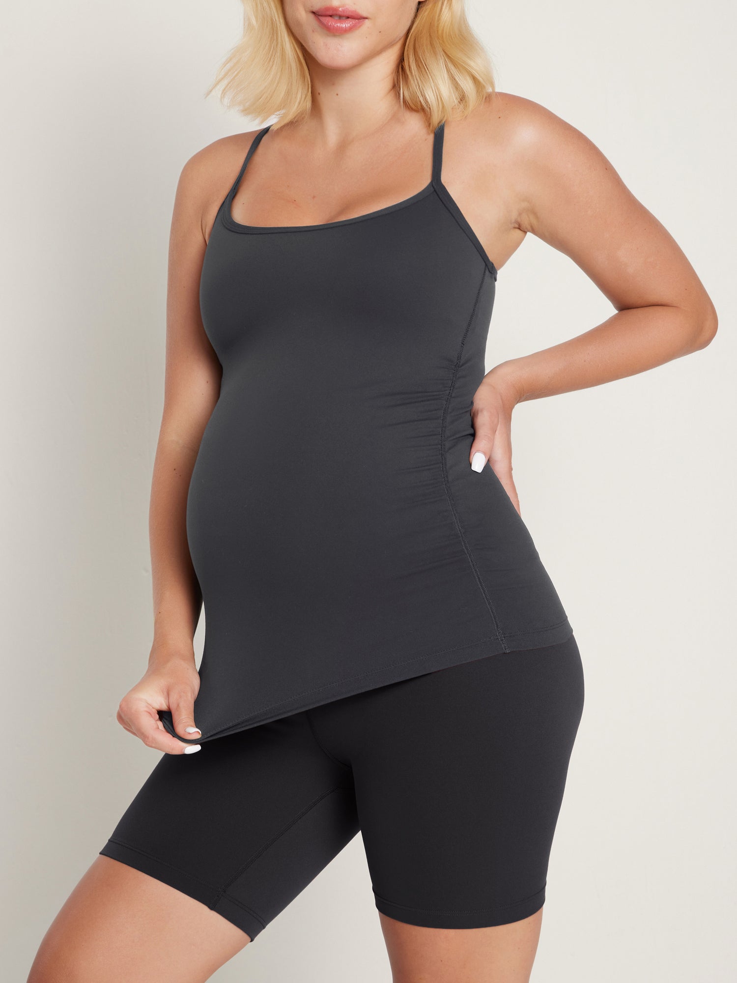 Natrelax® Y Back Maternity Tank - Ruched Sides Mysterious Grey