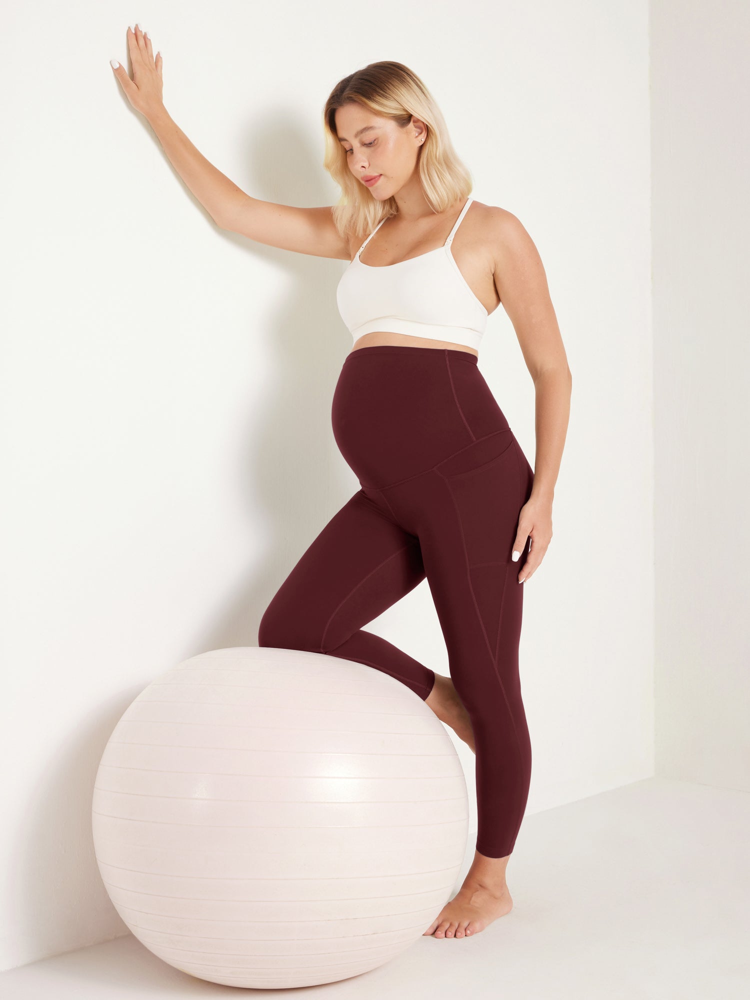 Natrelax® Maternity Leggings 25" - With Pockets Red Merlot