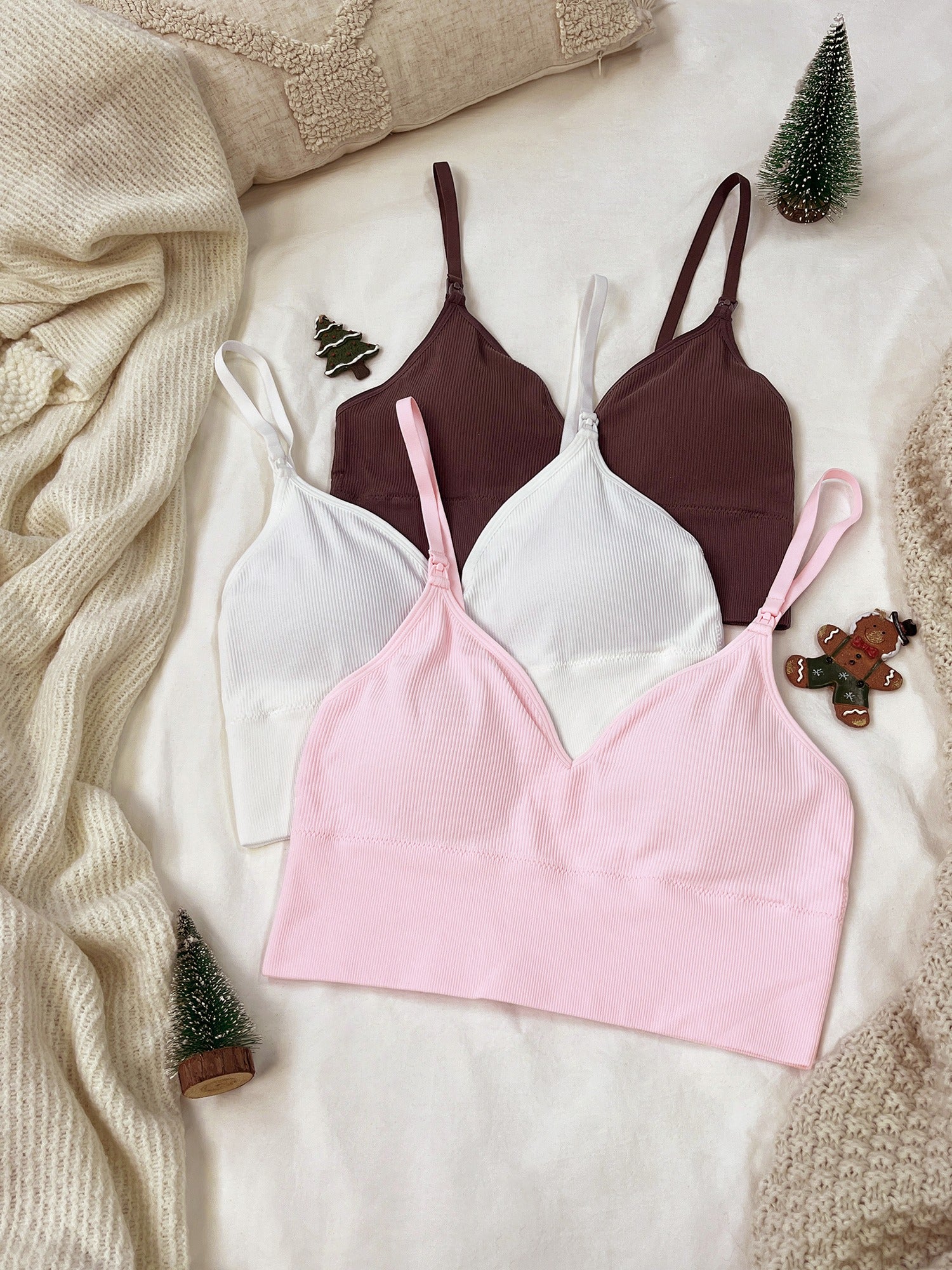 3 Pack Ribbed V Neck Nursing Bralette