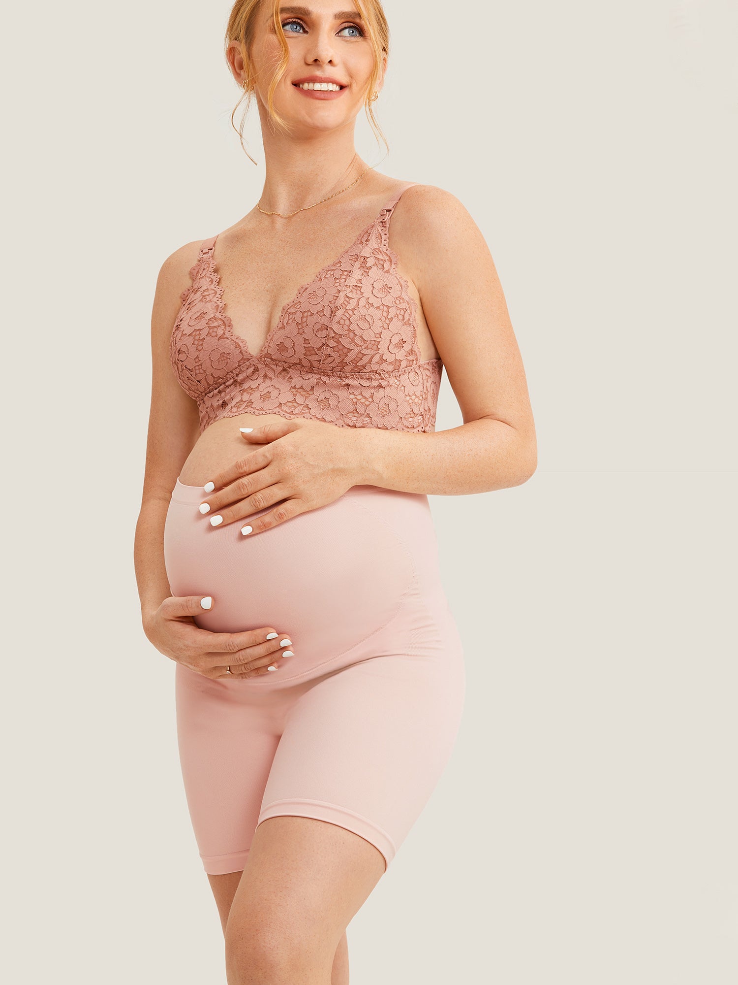 High Waist Shapewear Maternity Shorts|Seamless Gentle Rose