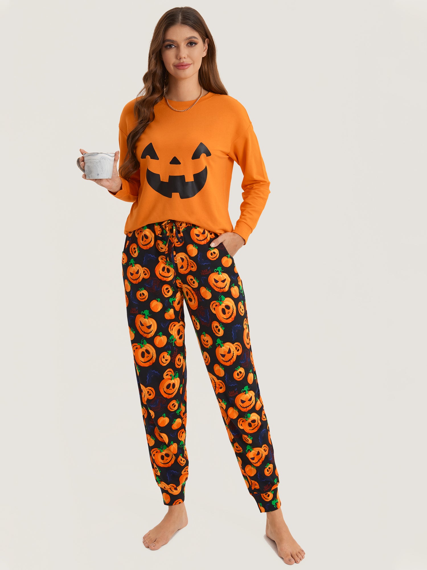 Cozy Soft Touch Lounge Set Funny Pumpkin