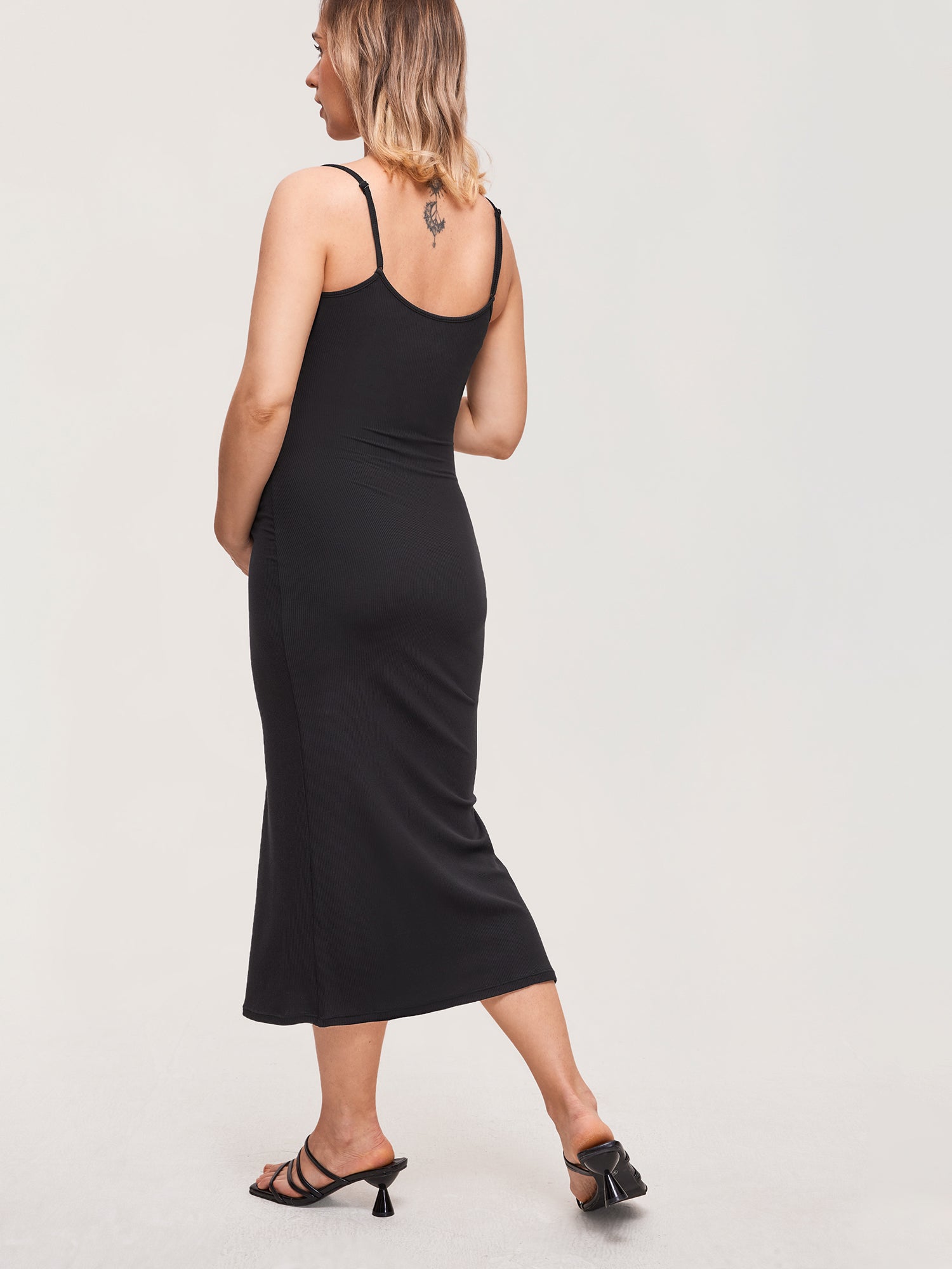 Square Neck Ribbed Maternity Dress Black