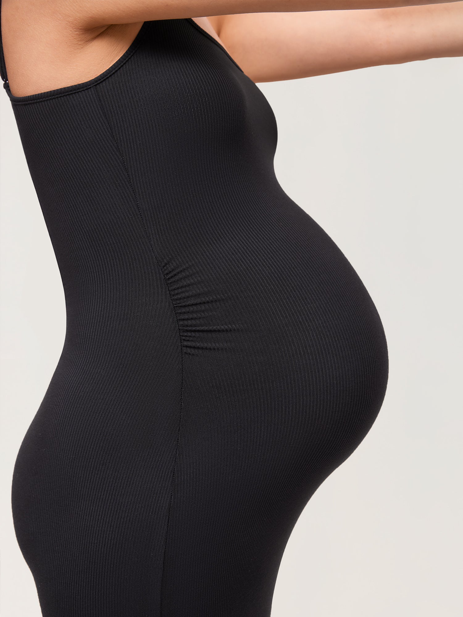 Square Neck Ribbed Maternity Dress Black