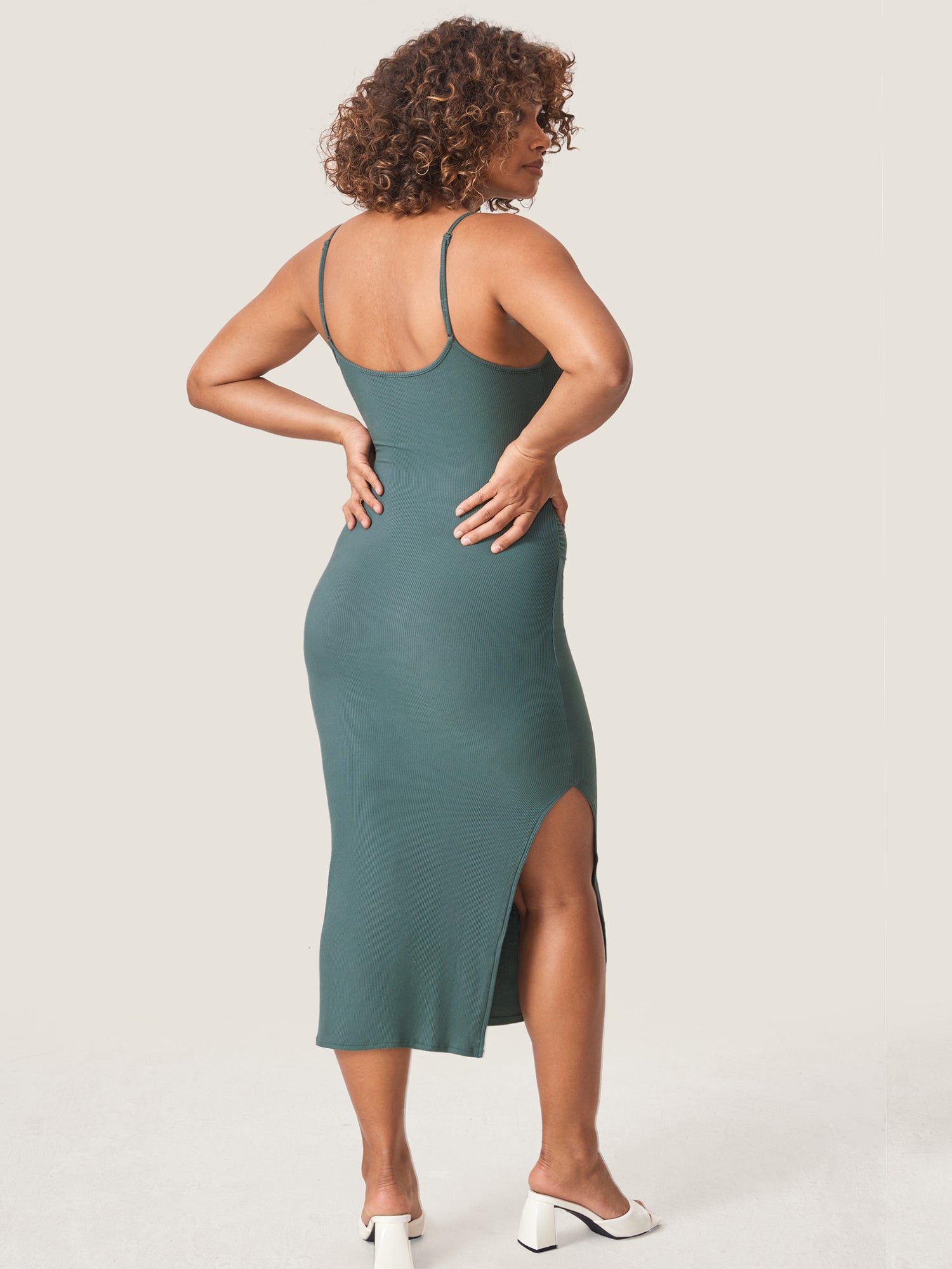 Square Neck Ribbed Maternity Dress Midnight Emerald