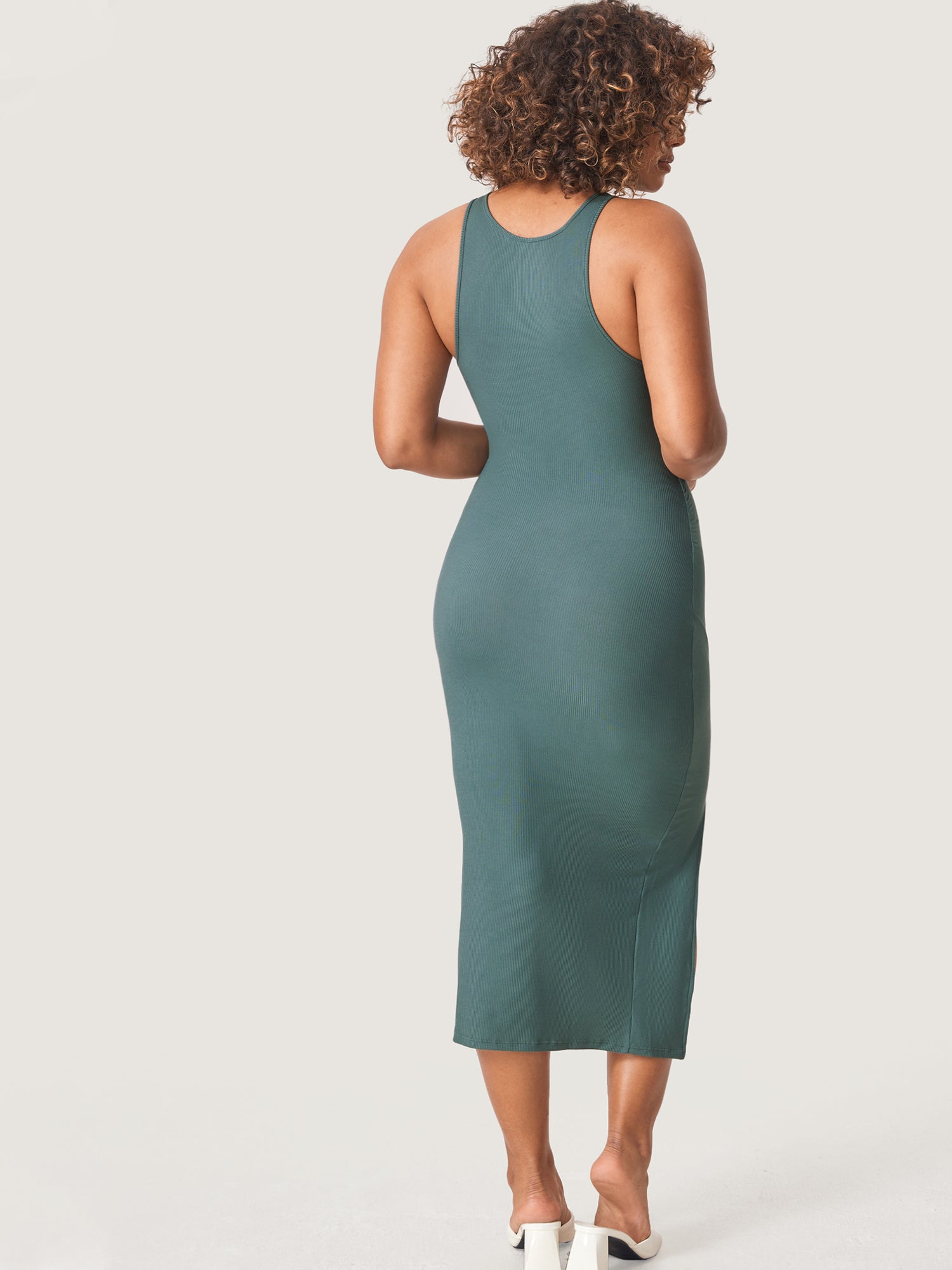 Halter Neck Ribbed Maternity Dress Midnight Emerald