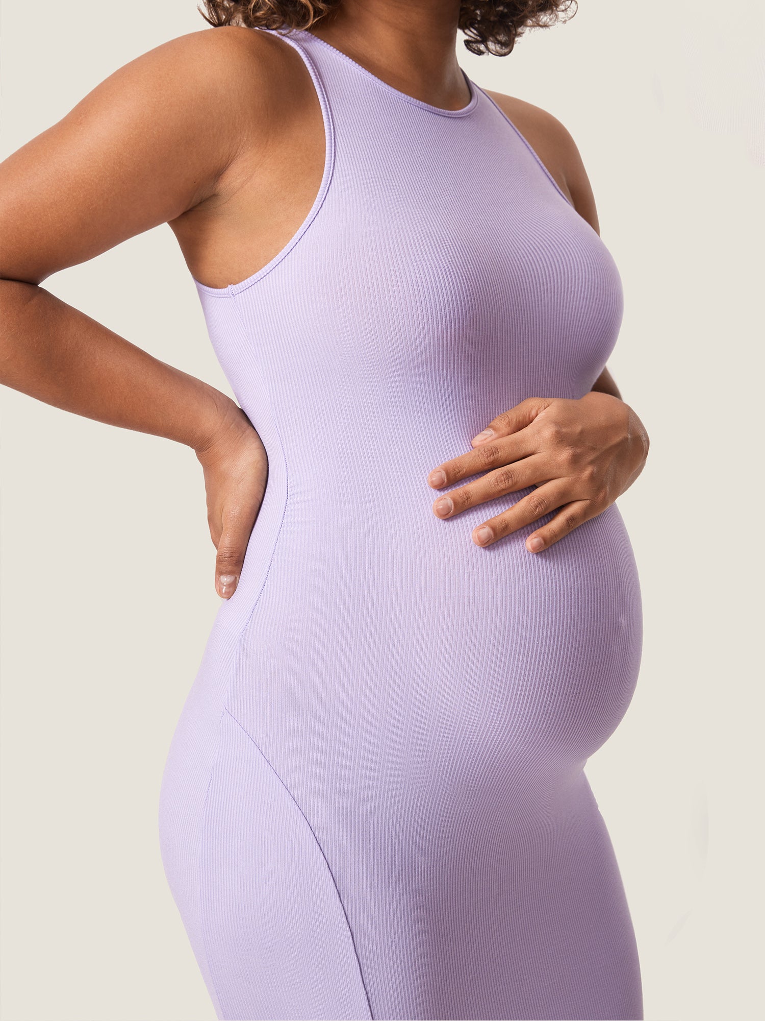 Halter Neck Ribbed Maternity Dress Dreamy Purple
