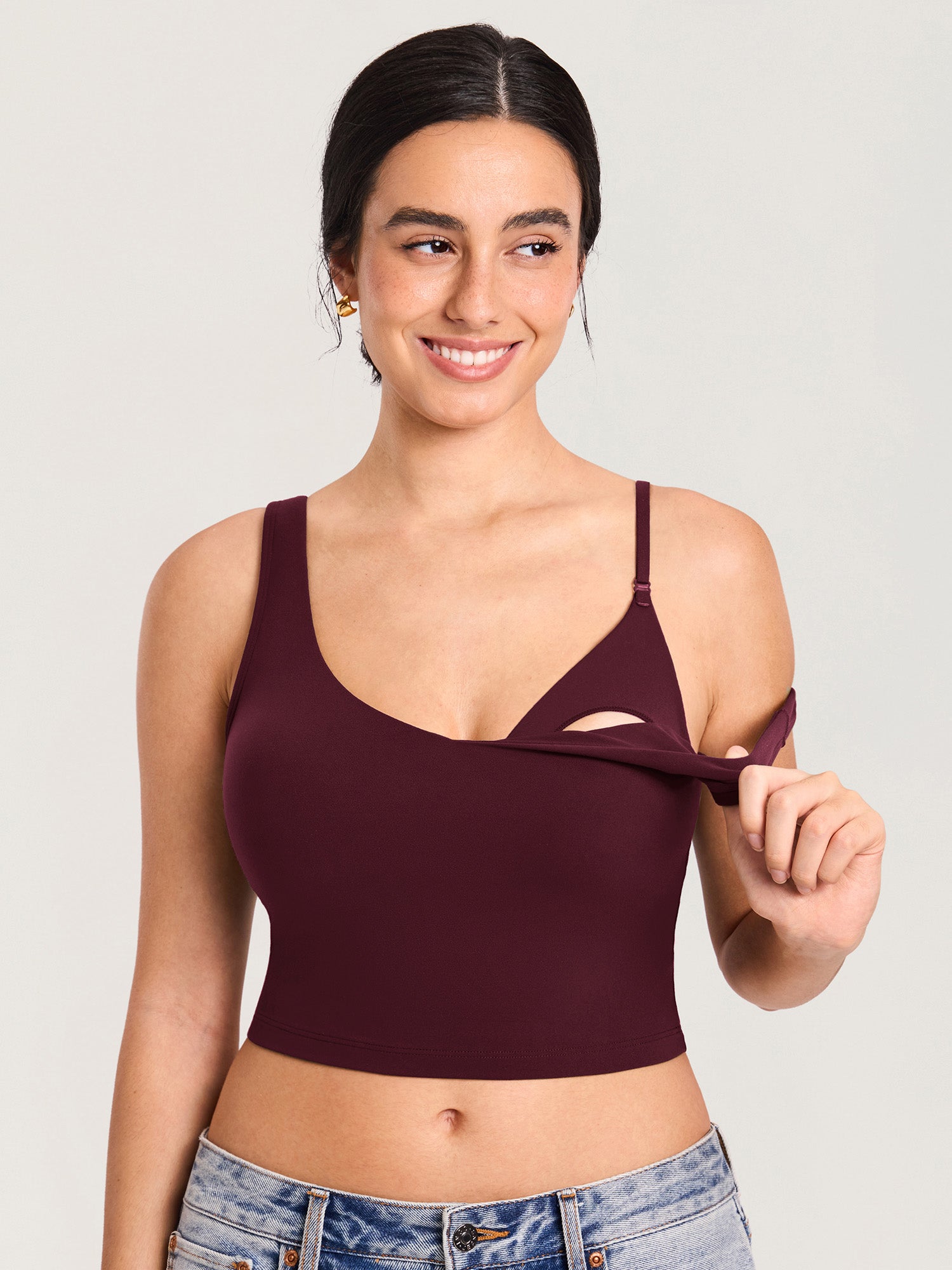 MOMANDA Women's Natrelax® Nursing Crop Tank Top - V Neck Ripe Plum