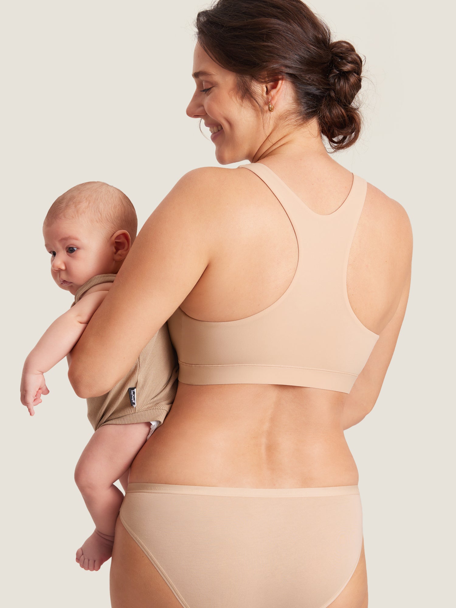 MOMANDA Women's Inbarely® Crossover Racerback Nursing Bra Wheat Beige @model_info:MOM3