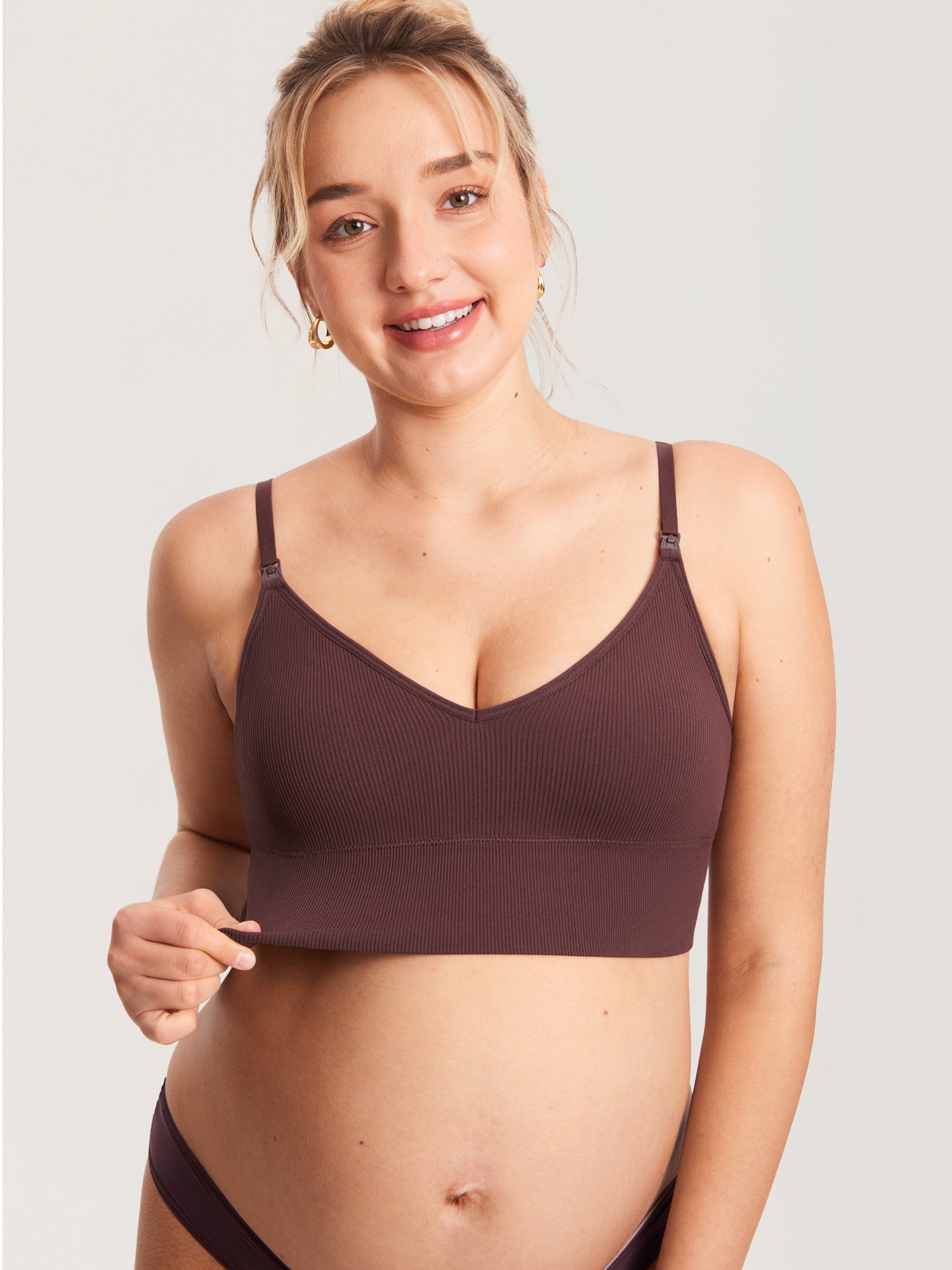 Ribbed V Neck Nursing Bralette Hazelnut