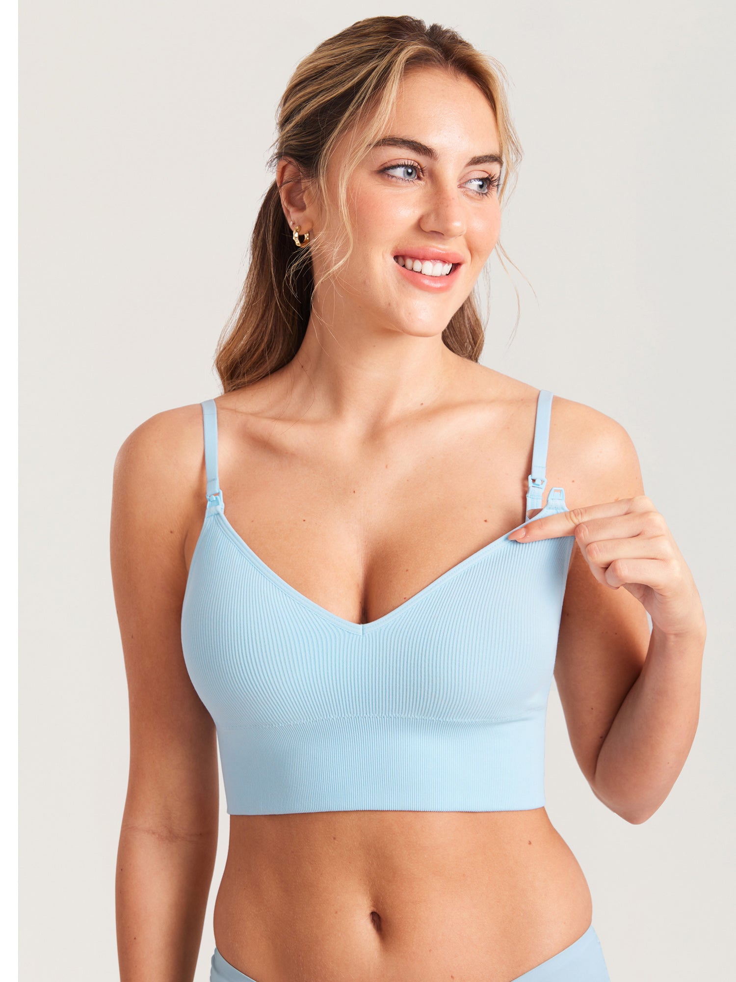 Ribbed V Neck Nursing Bralette Light Glacier