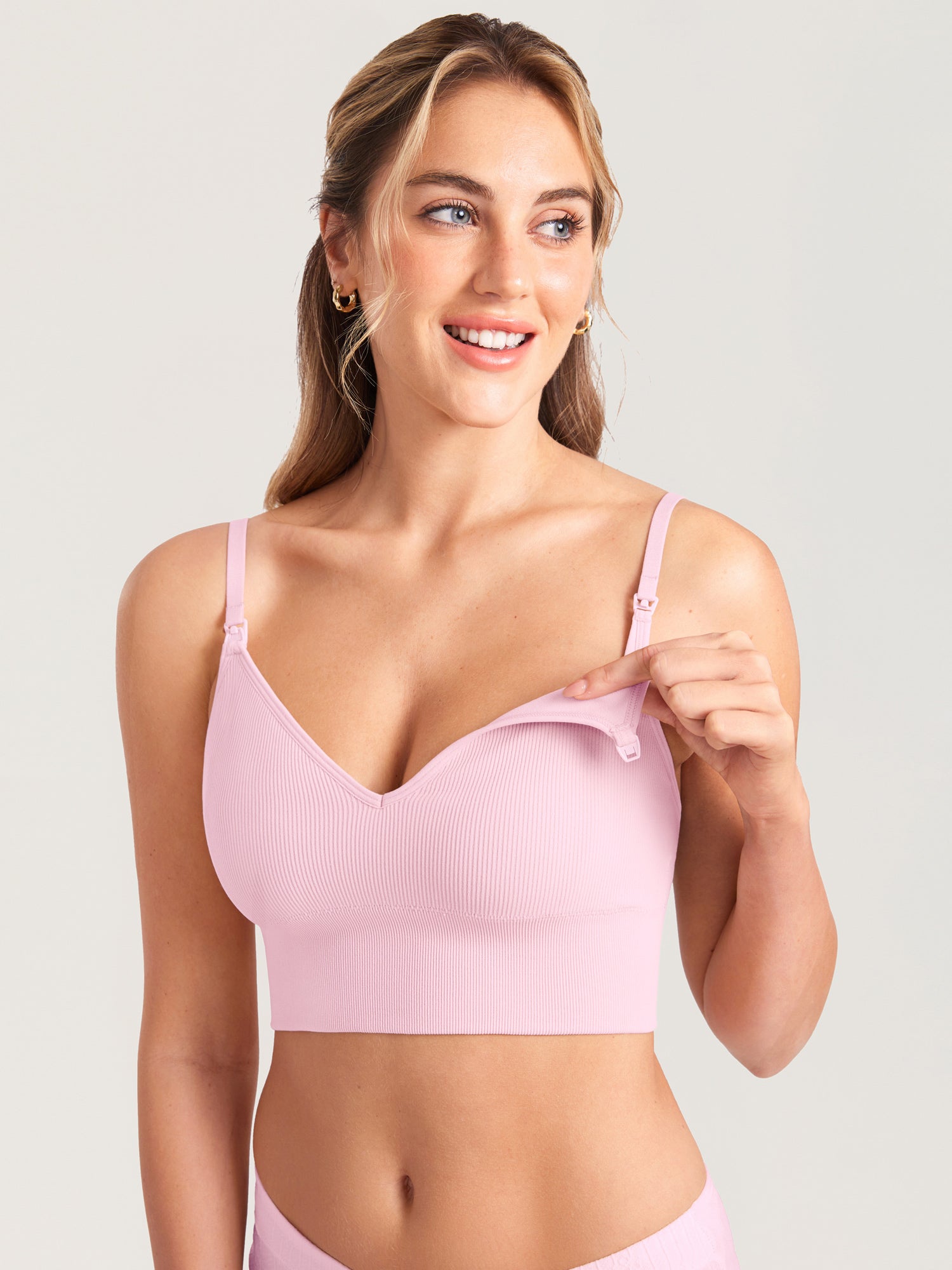 Ribbed V Neck Nursing Bralette Sweet Pink