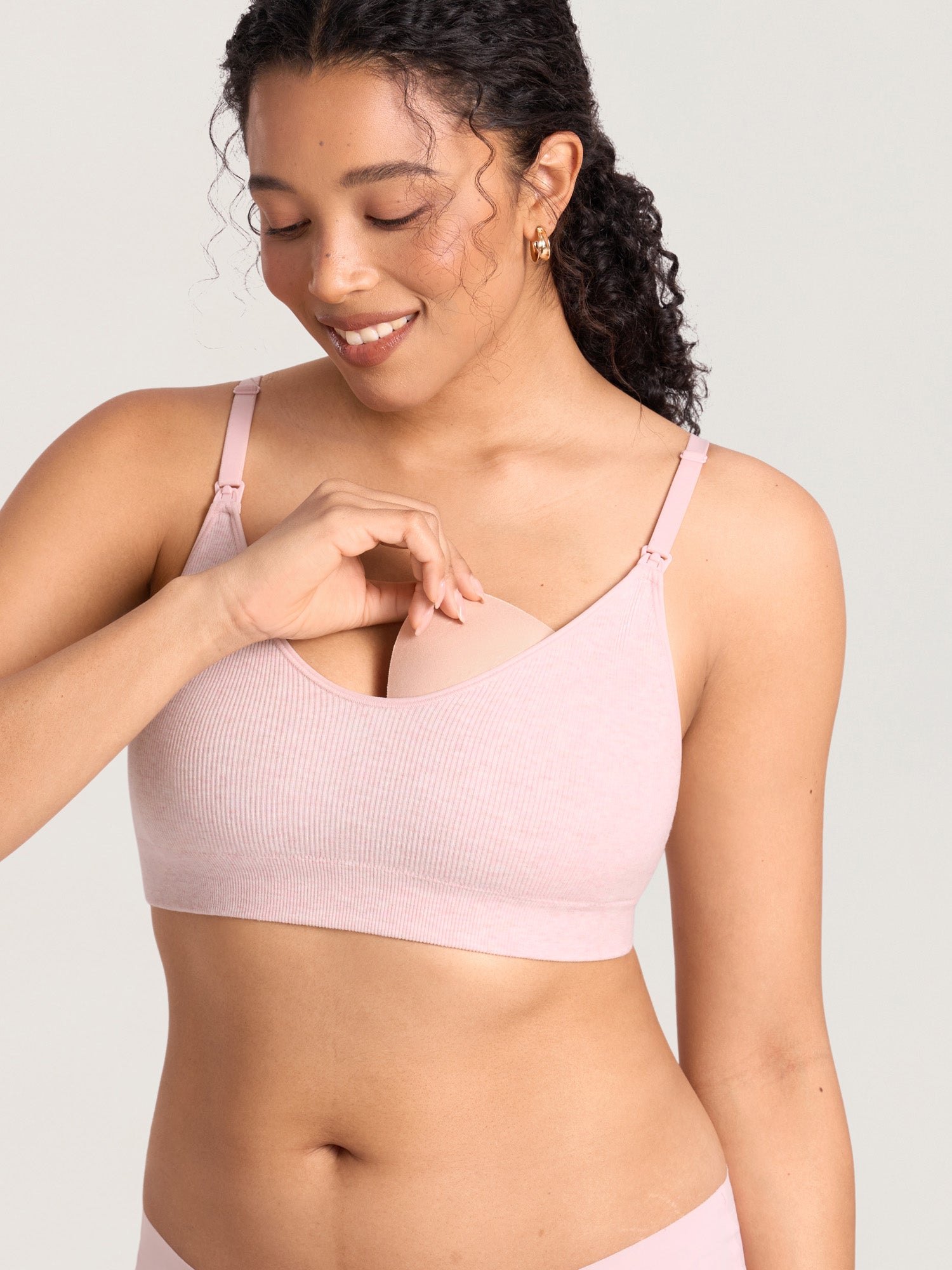 Ribbed Cotton Nursing Bralette Mist Pink Heather
