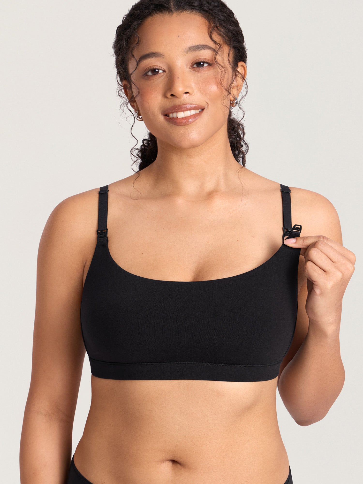 Cotton Scoop Neck Nursing Bralette Black